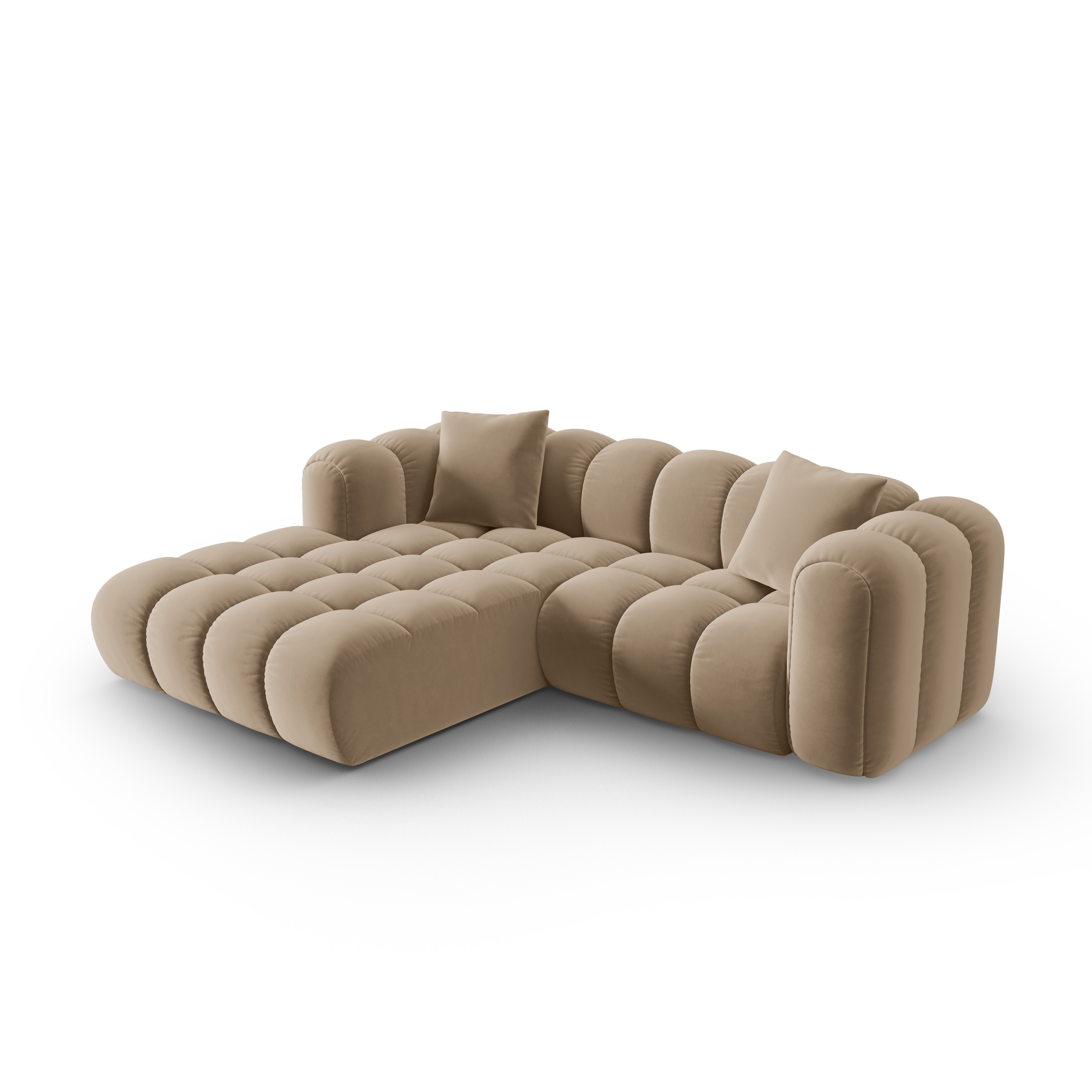 Velvet corner sofa for three people, left-sided, ASTRO in sand color