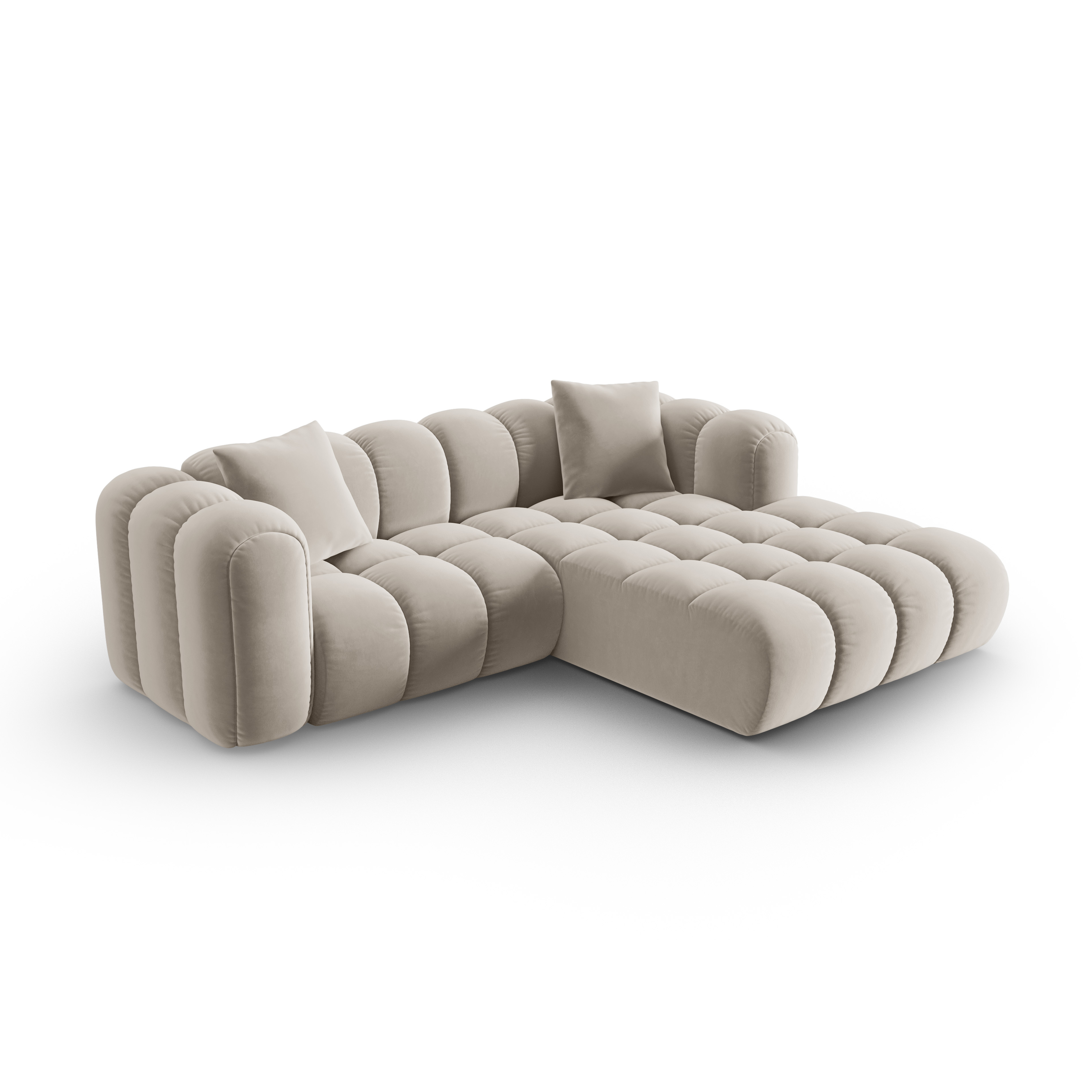 Velvet corner sofa for three people, right-sided ASTRO ecru
