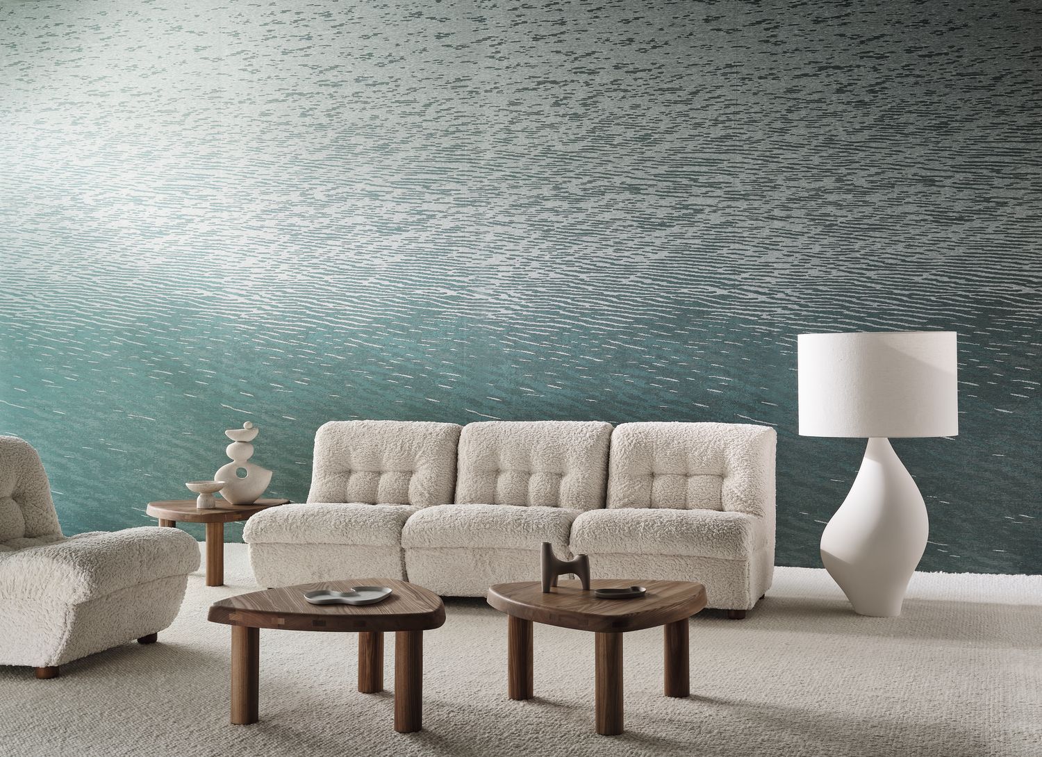 Textile mural with wave motif CÔME blue