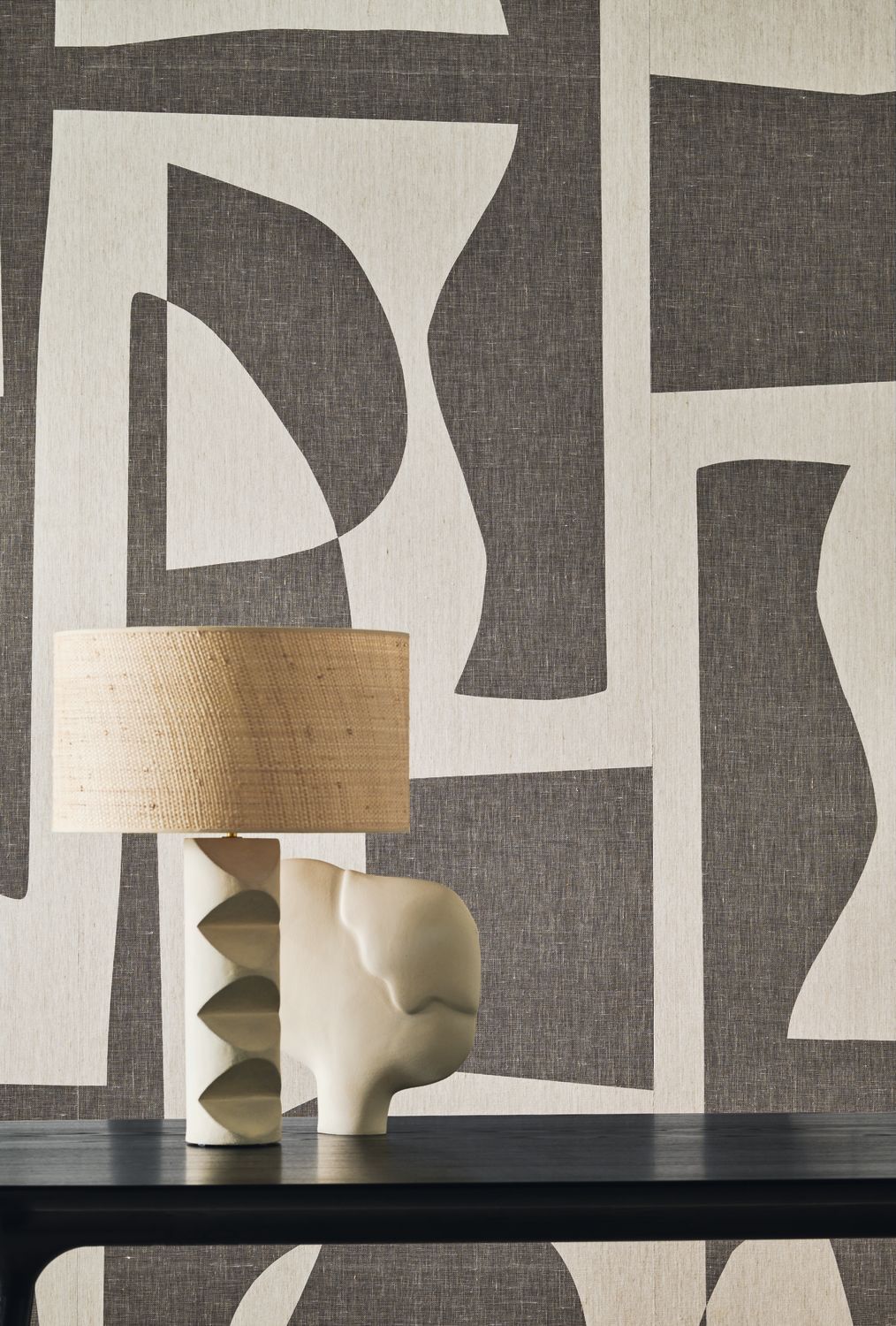 Textilwandbild mit geometrischem Muster CONCORDANCE beige mit braun