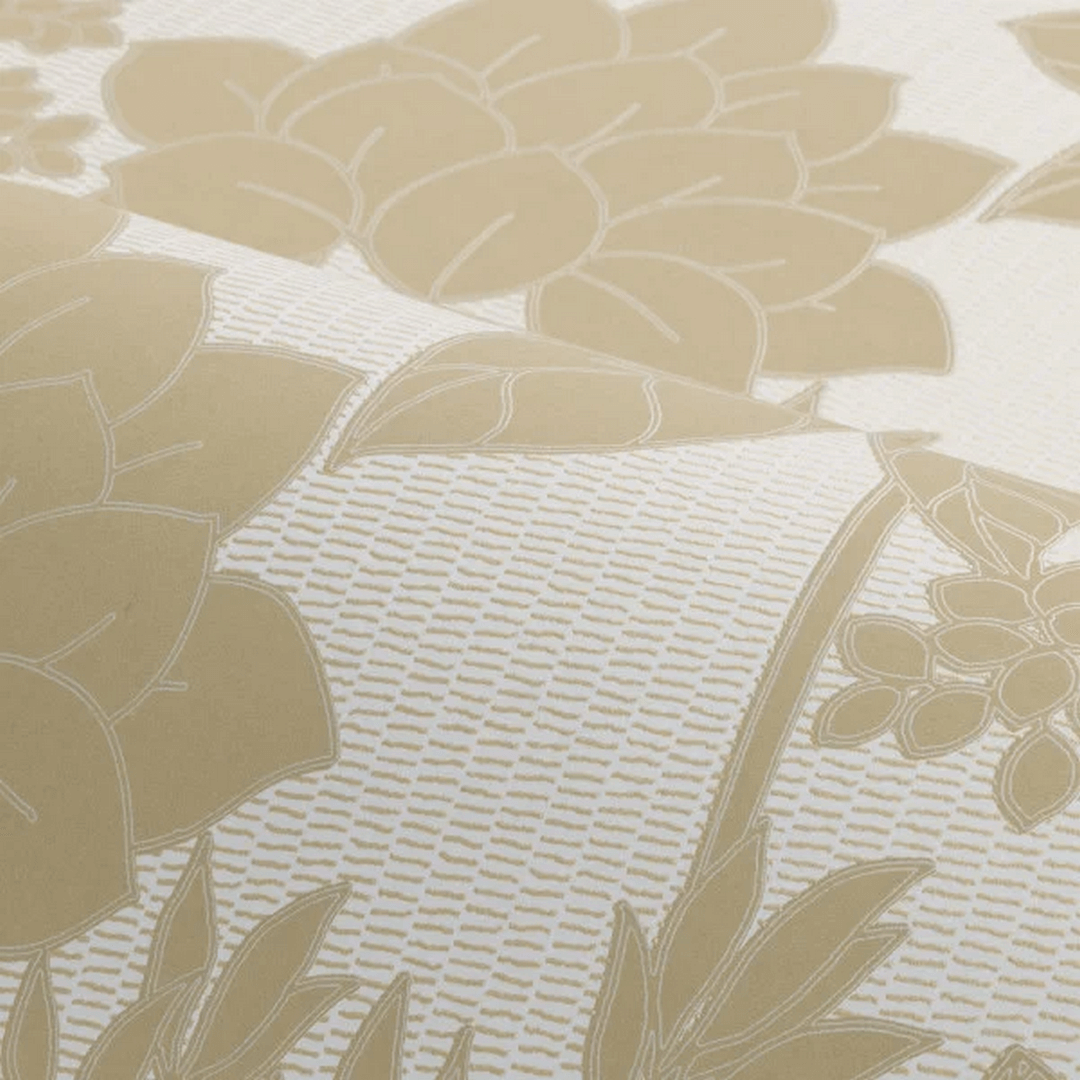 Structural wallpaper with a floral pattern of leaves and flowers INARA - AMANDE/DORÉ light beige