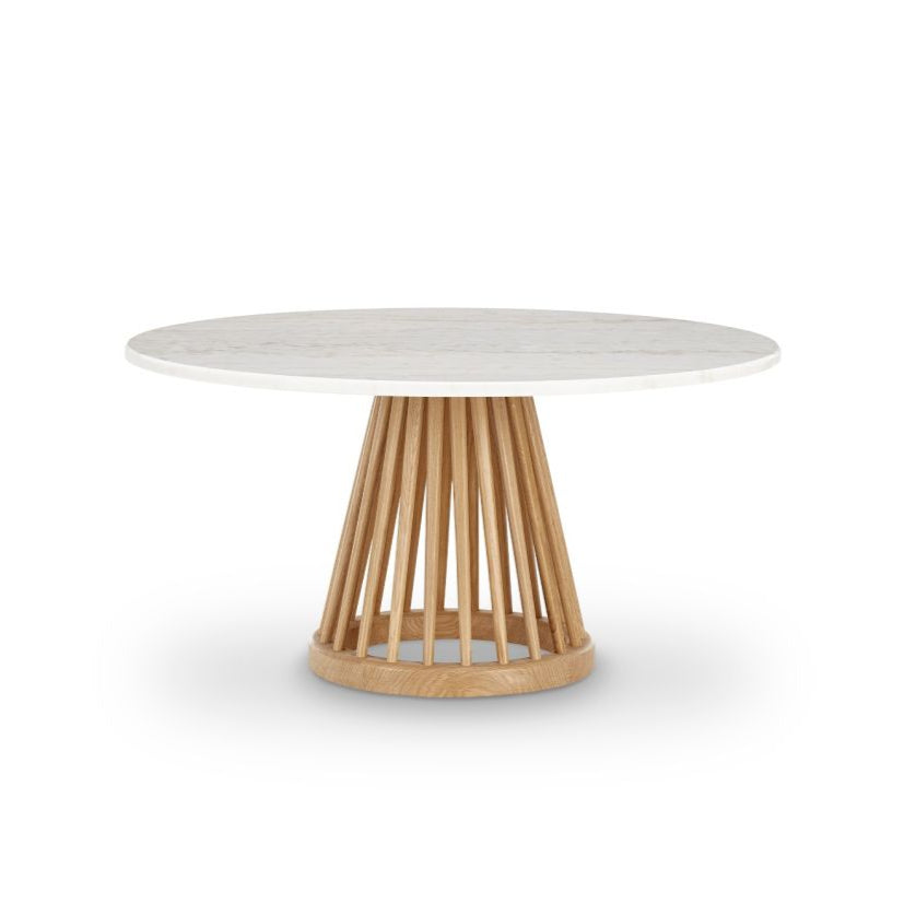 Couchtischventilator weißer Marmor mit einer Eichenbasis