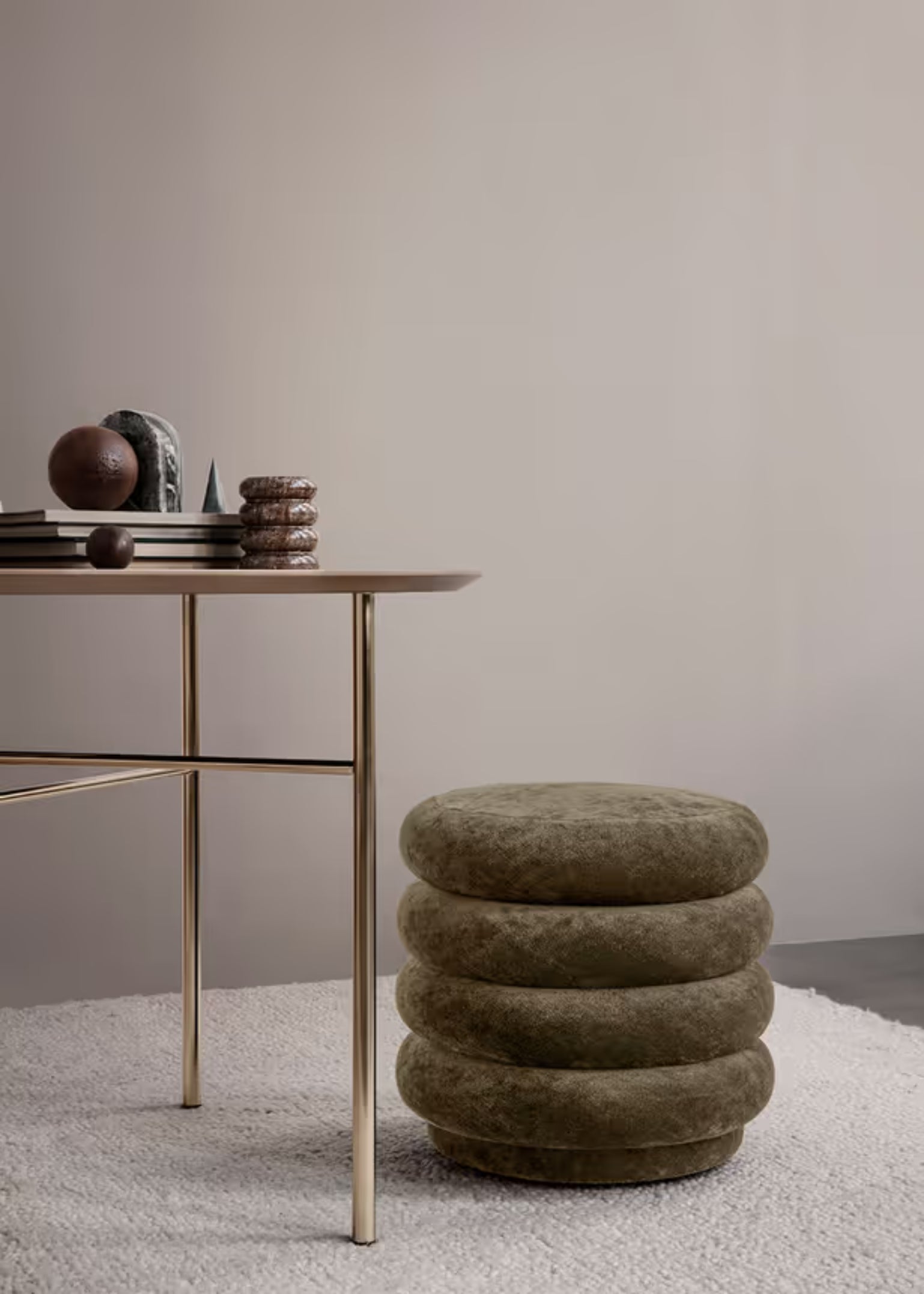 RUNDER FADED Pouf waldgrün