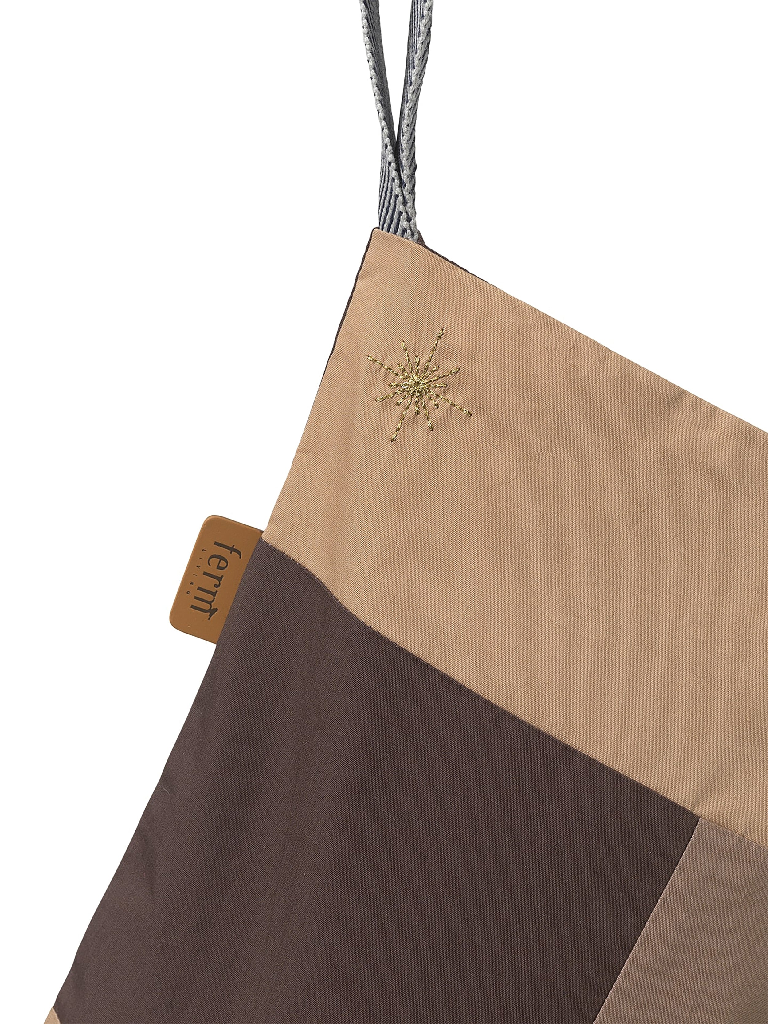 Patchwork-Weihnachtsstrumpf beige mit braunem Detail