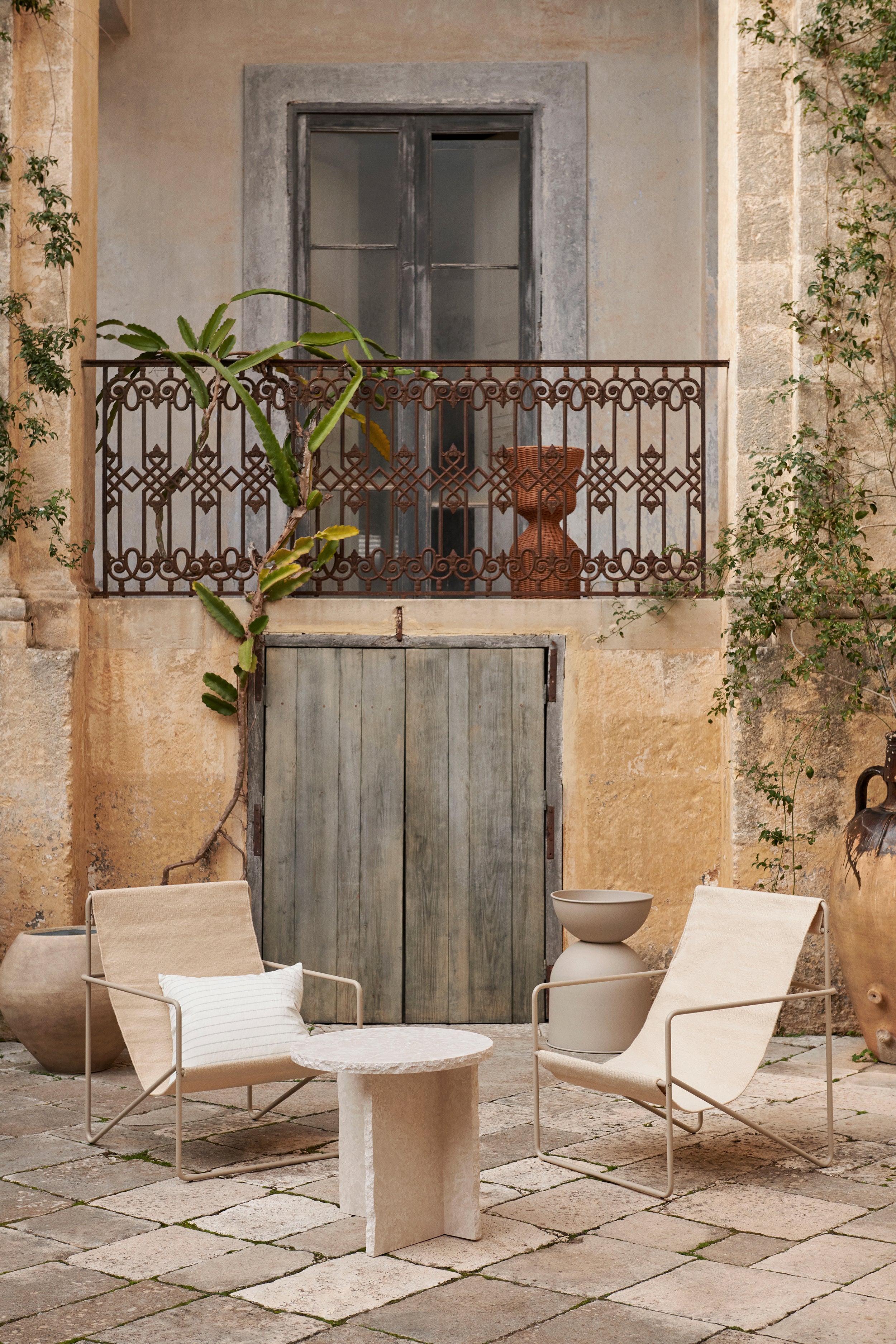 DESERT Beige Garden Armchair with Beige Base