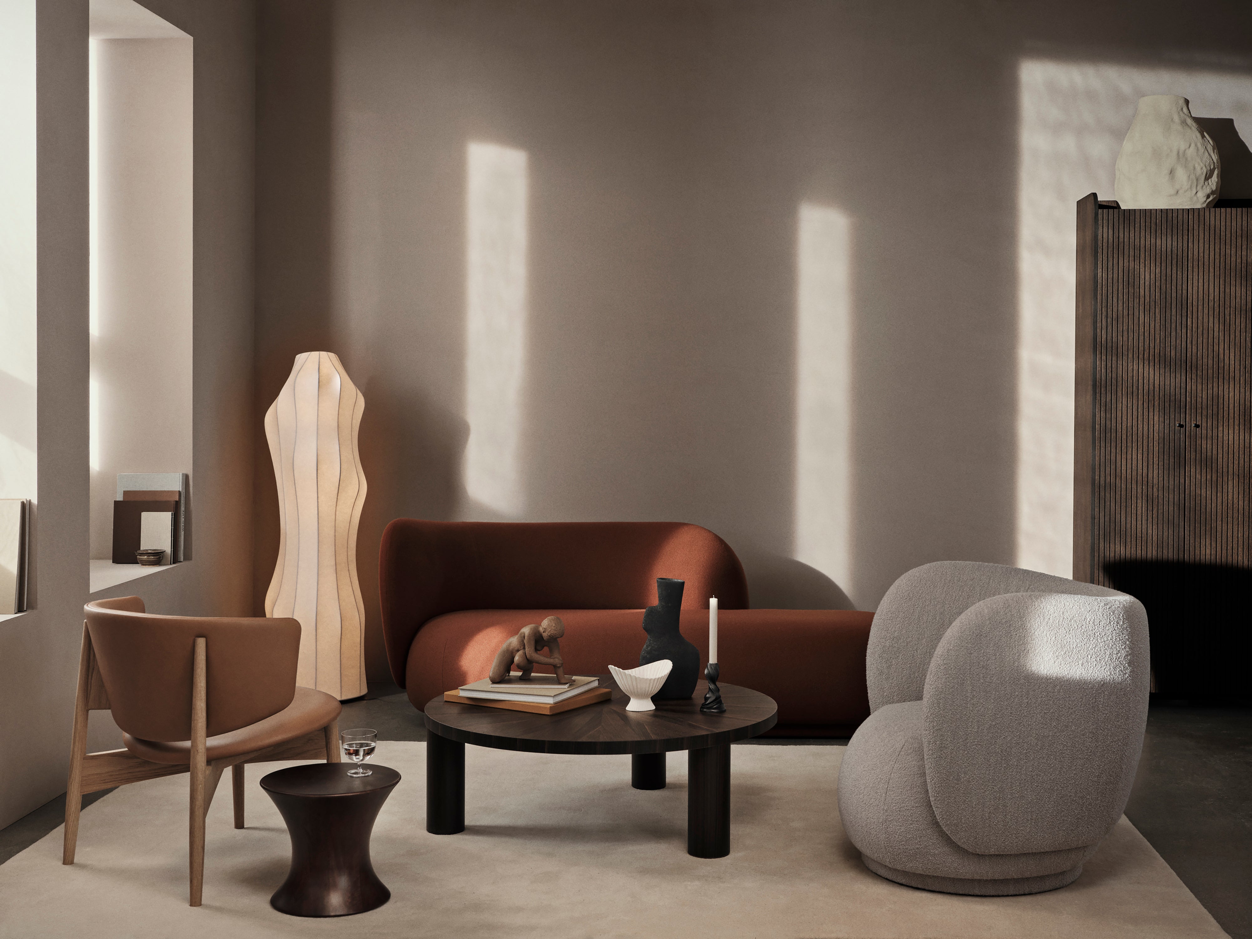 Left sofa rico divan wool boucle caramel
