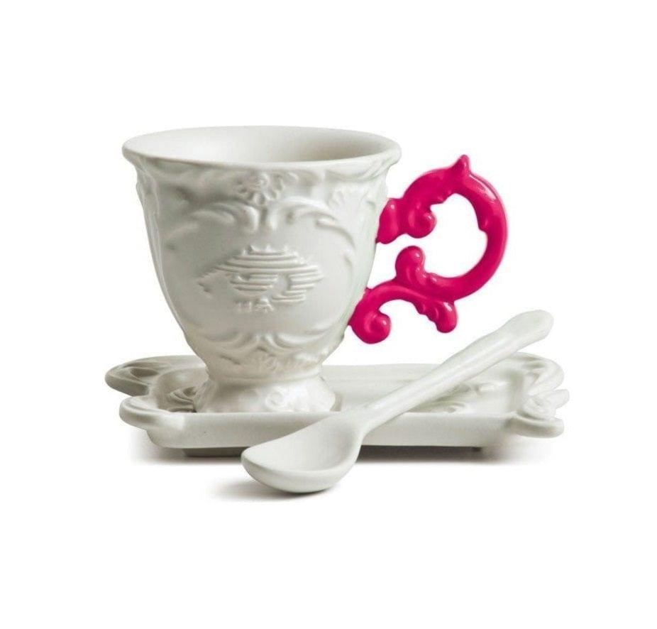 Filiżanka z łyżeczką i spodkiem I-WARES I-COFFEE fuksja Seletti Eye on Design