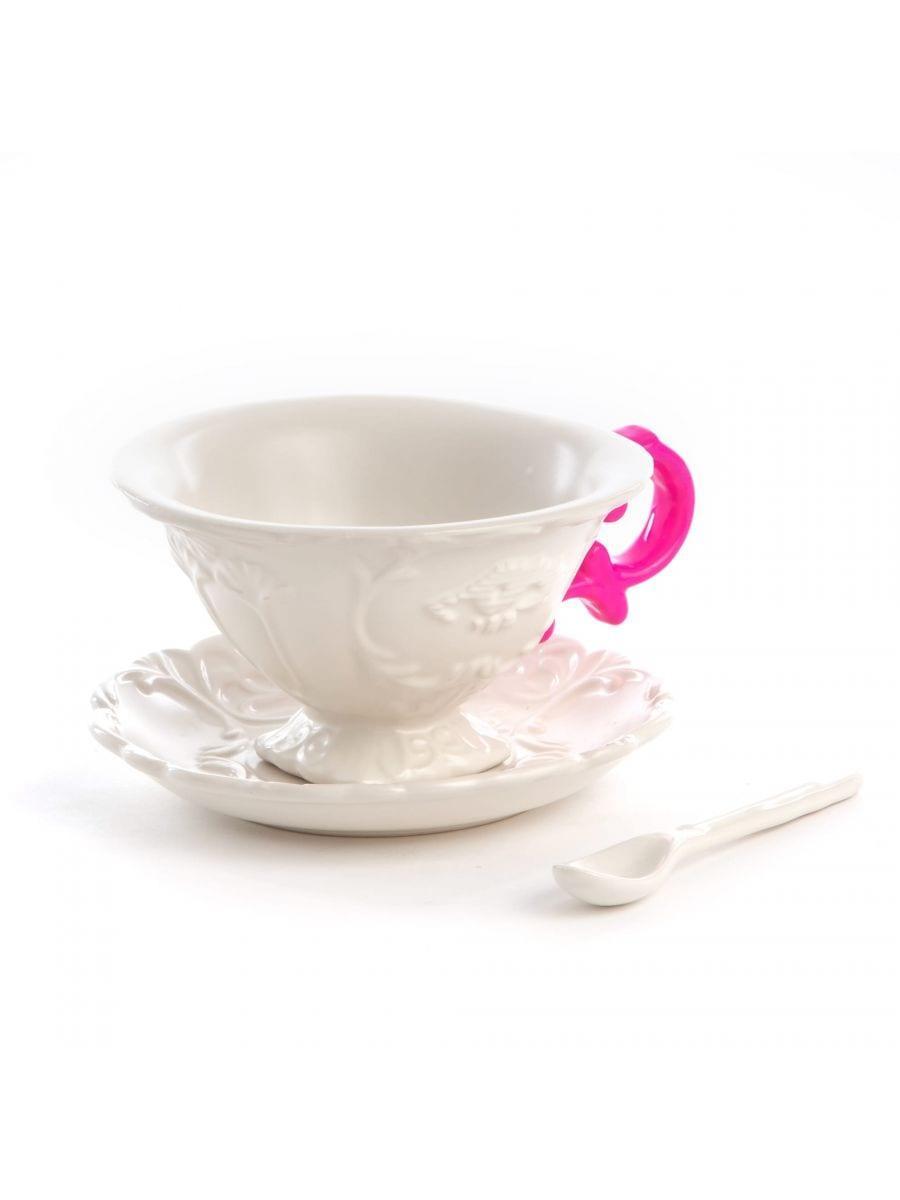 Filiżanka z łyżeczką i spodkiem I-WARES I-TEA fuksja, marka Seletti