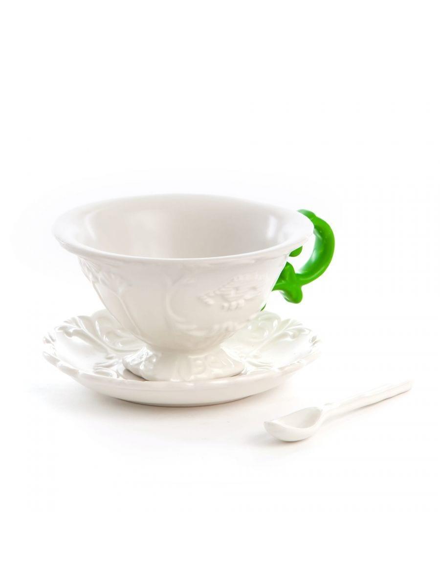 Filiżanka z łyżeczką i spodkiem I-WARES I-TEA zielony Seletti Eye on Design
