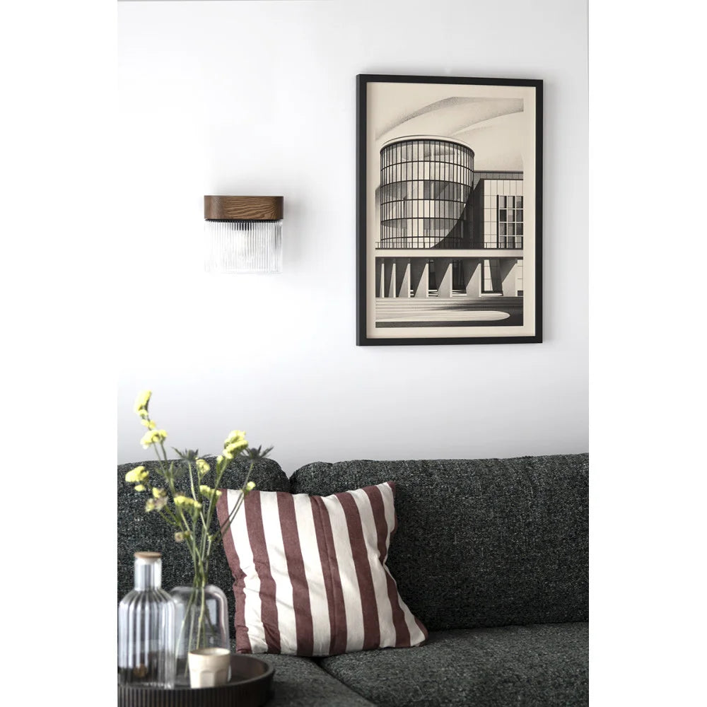 FLUMINA wall lamp with ribbed glass and black ash wood