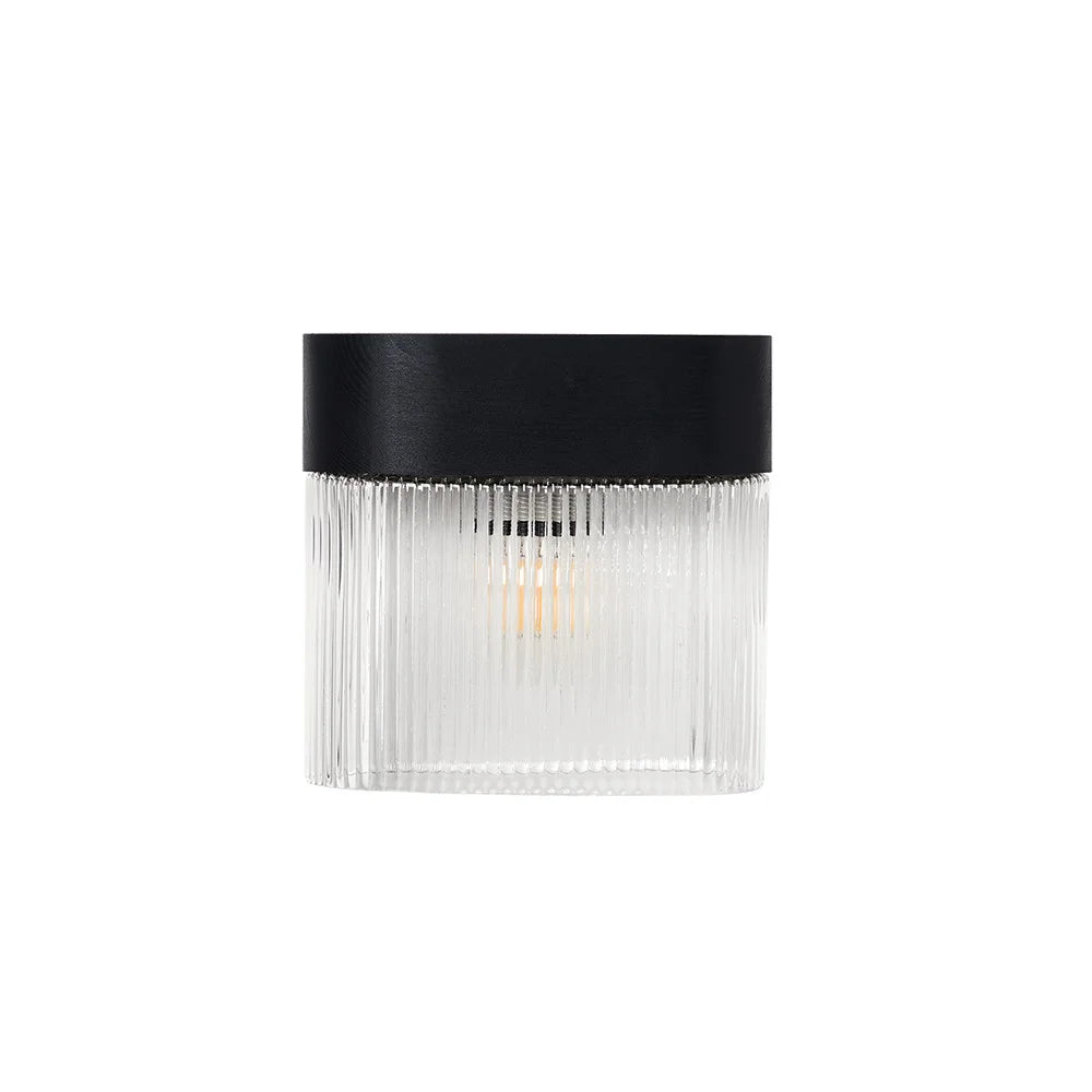 FLUMINA wall lamp with ribbed glass and black ash wood