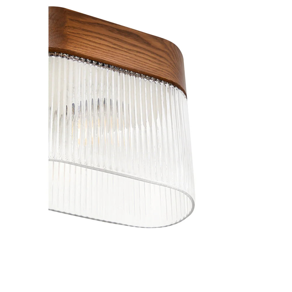 Wandlamp FLUMINA met geribbeld glas en esdoornhout