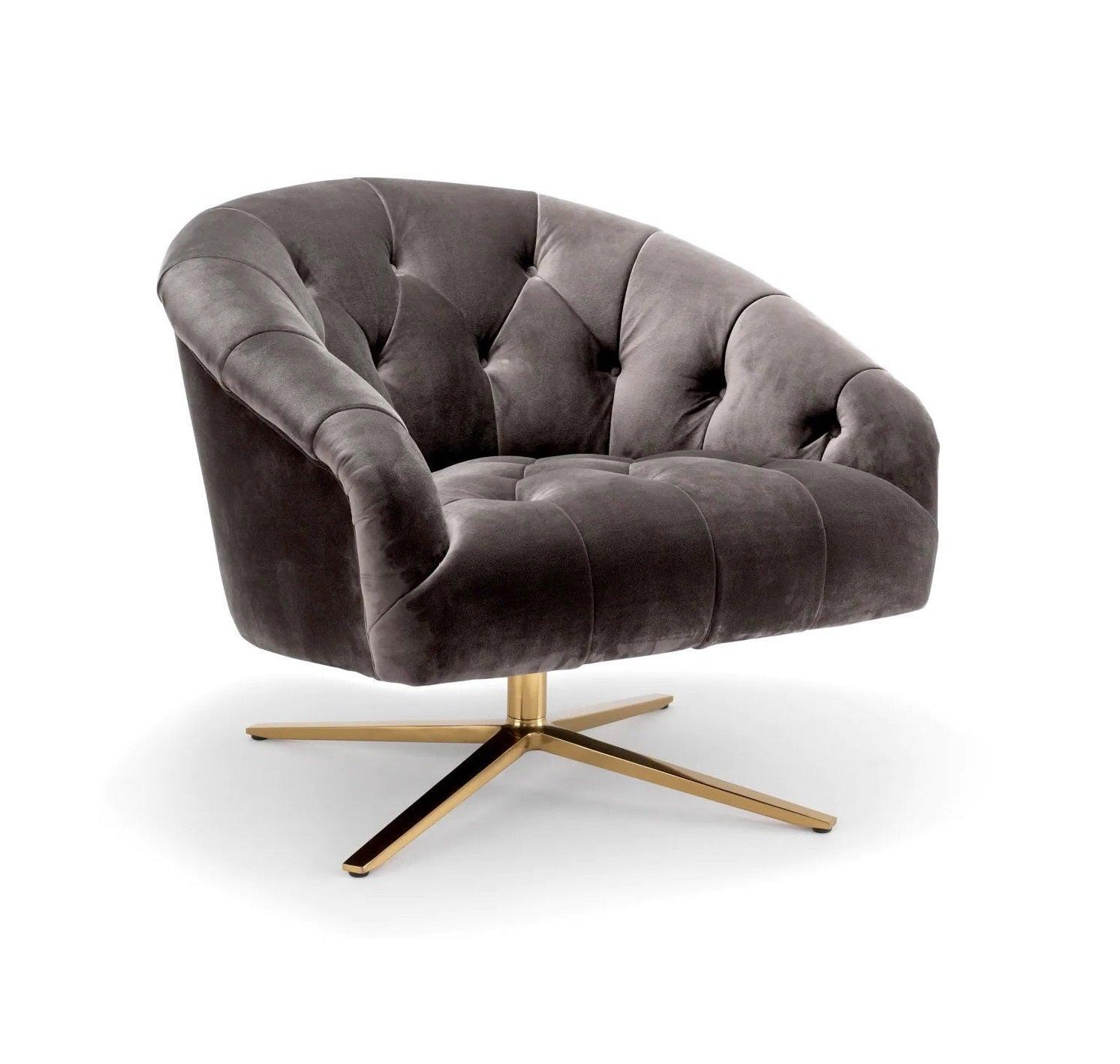 Fotel aksamitny obrotowy GARDNER szary Eichholtz Eye on Design