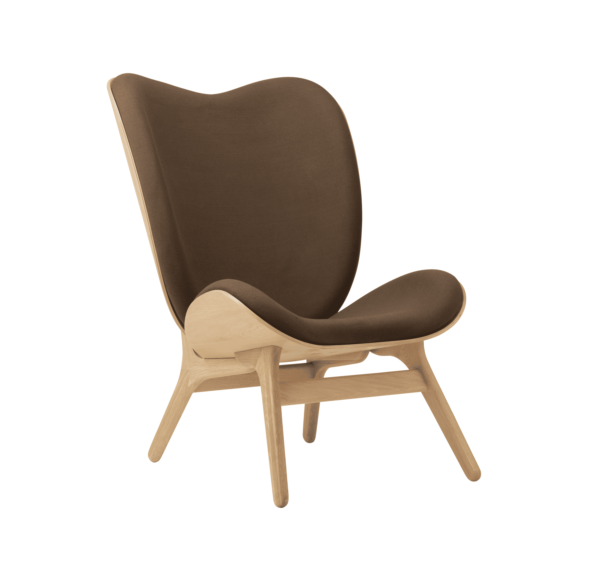 Fotel CONVERSATION PIECE TALL kawowy z dębową podstawą UMAGE Eye on Design