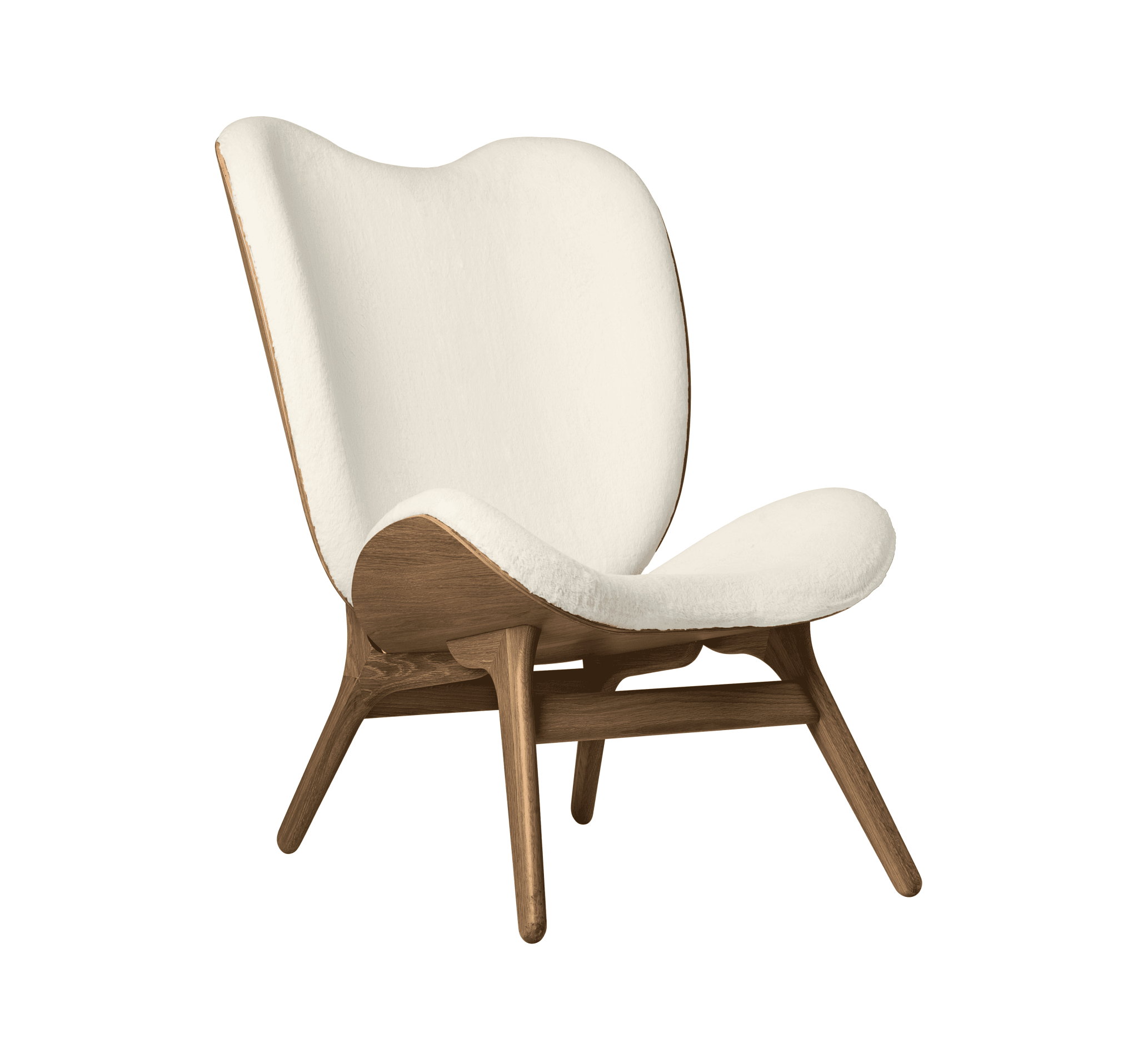 Fotel CONVERSATION PIECE TALL kremowy plusz z ciemno dębową podstawą UMAGE Eye on Design