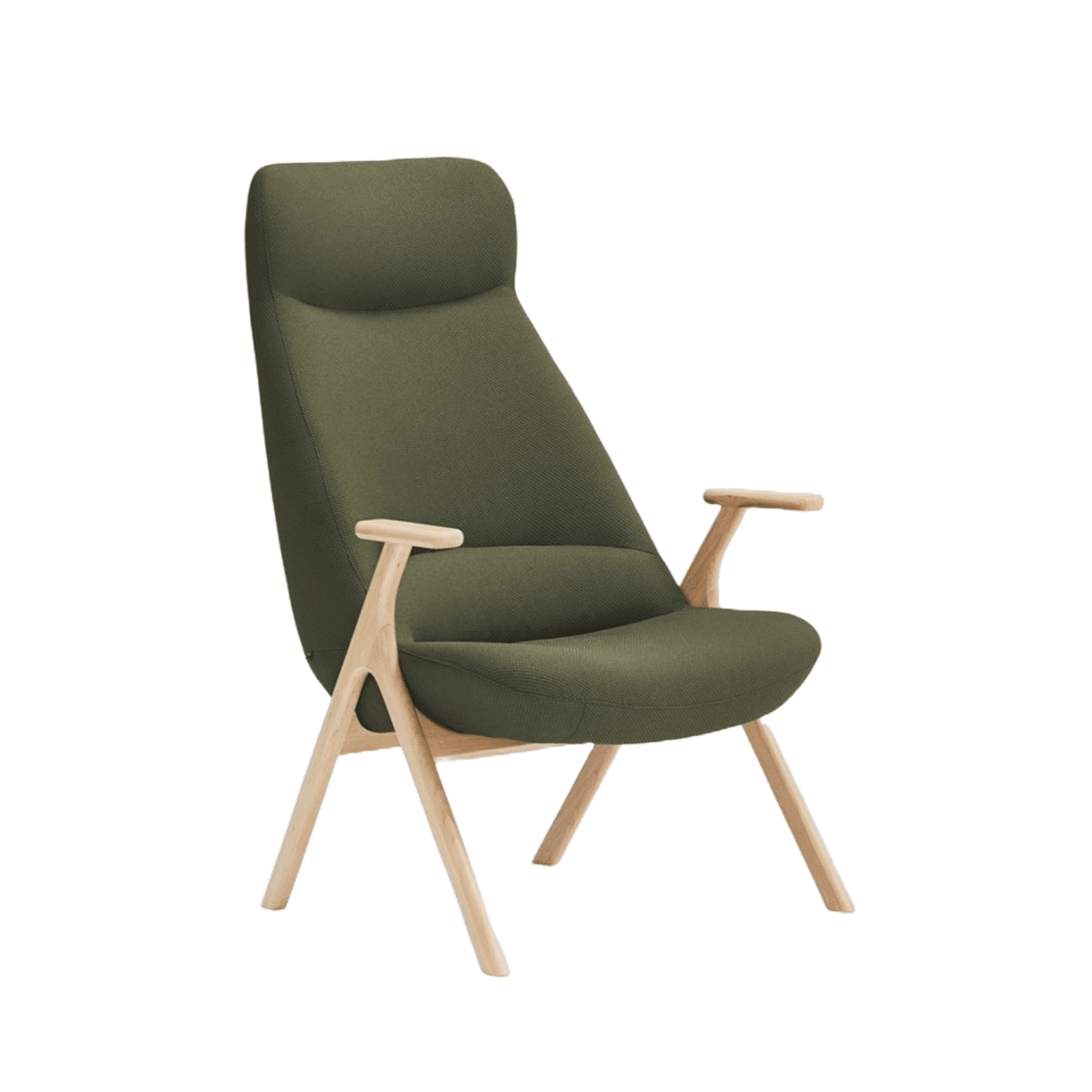 Fotel DINS wysoki ciemnozielony z drewnianą podstawą Teulat Eye on Design