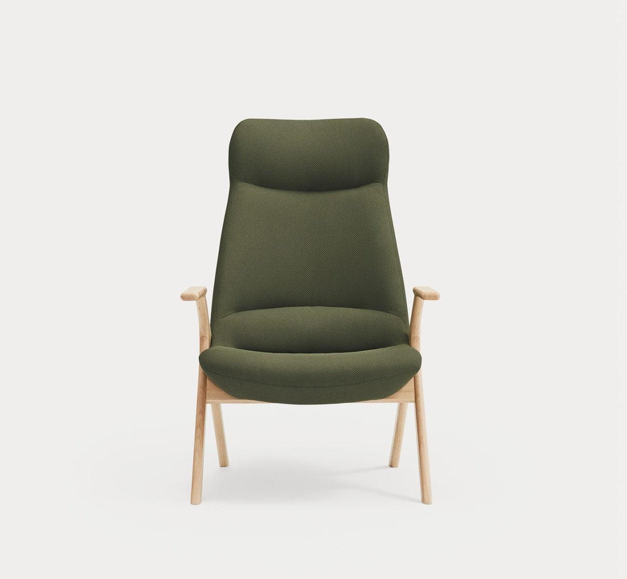 Fotel DINS wysoki ciemnozielony z drewnianą podstawą Teulat Eye on Design