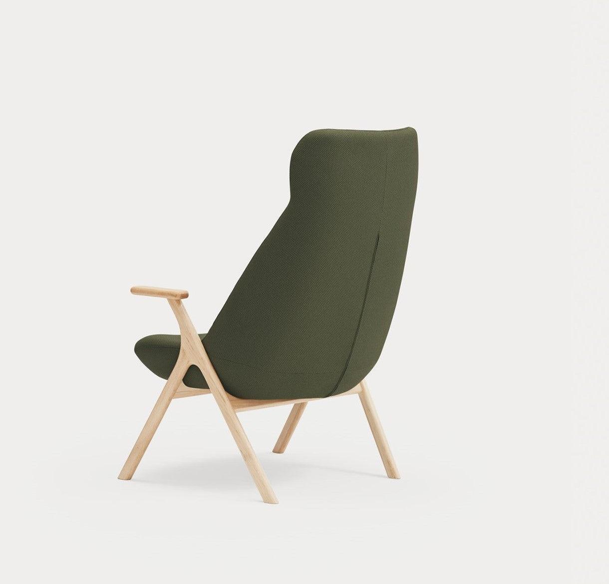 Fotel DINS wysoki ciemnozielony z drewnianą podstawą Teulat Eye on Design