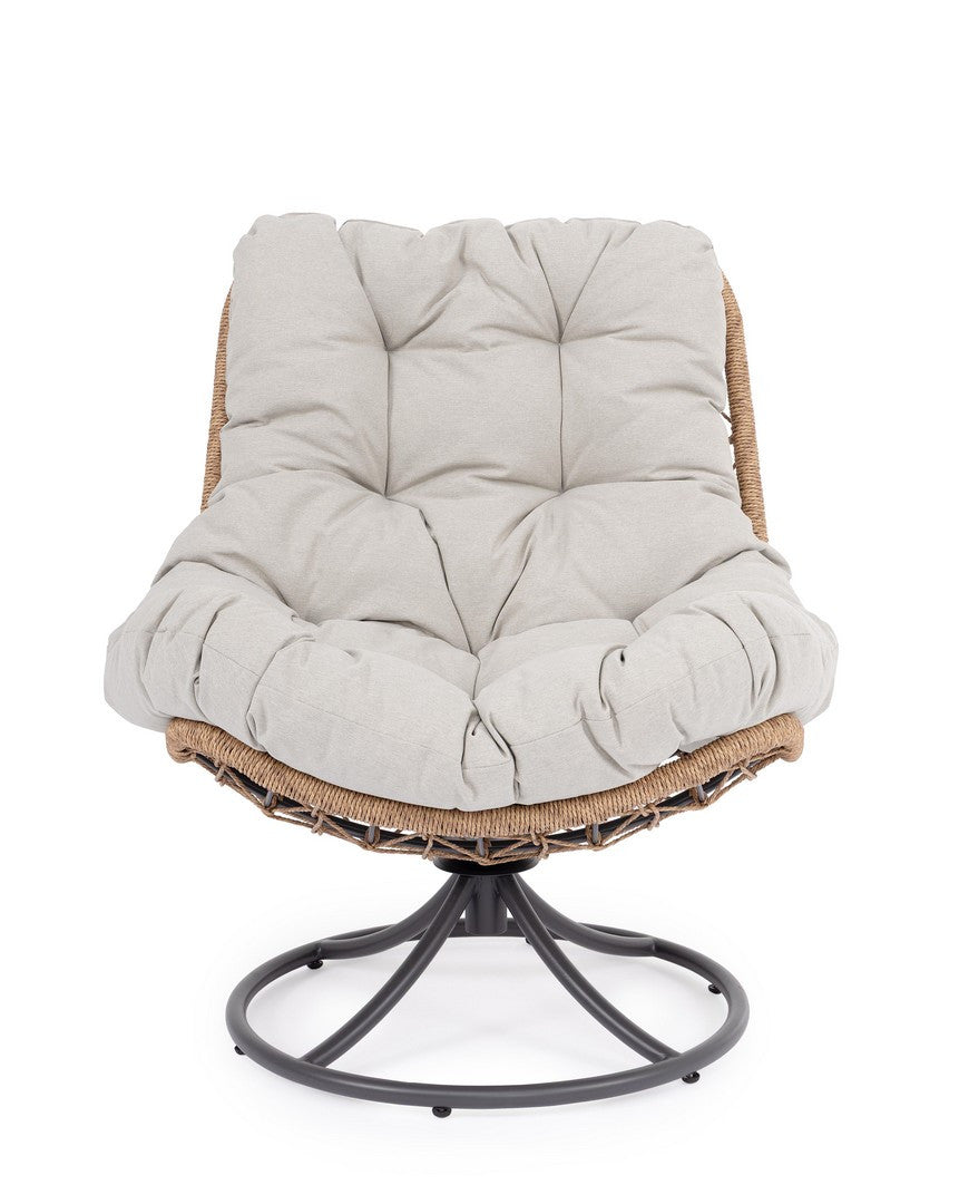 Buiten draaistoel EMERY beige met een bruine basis