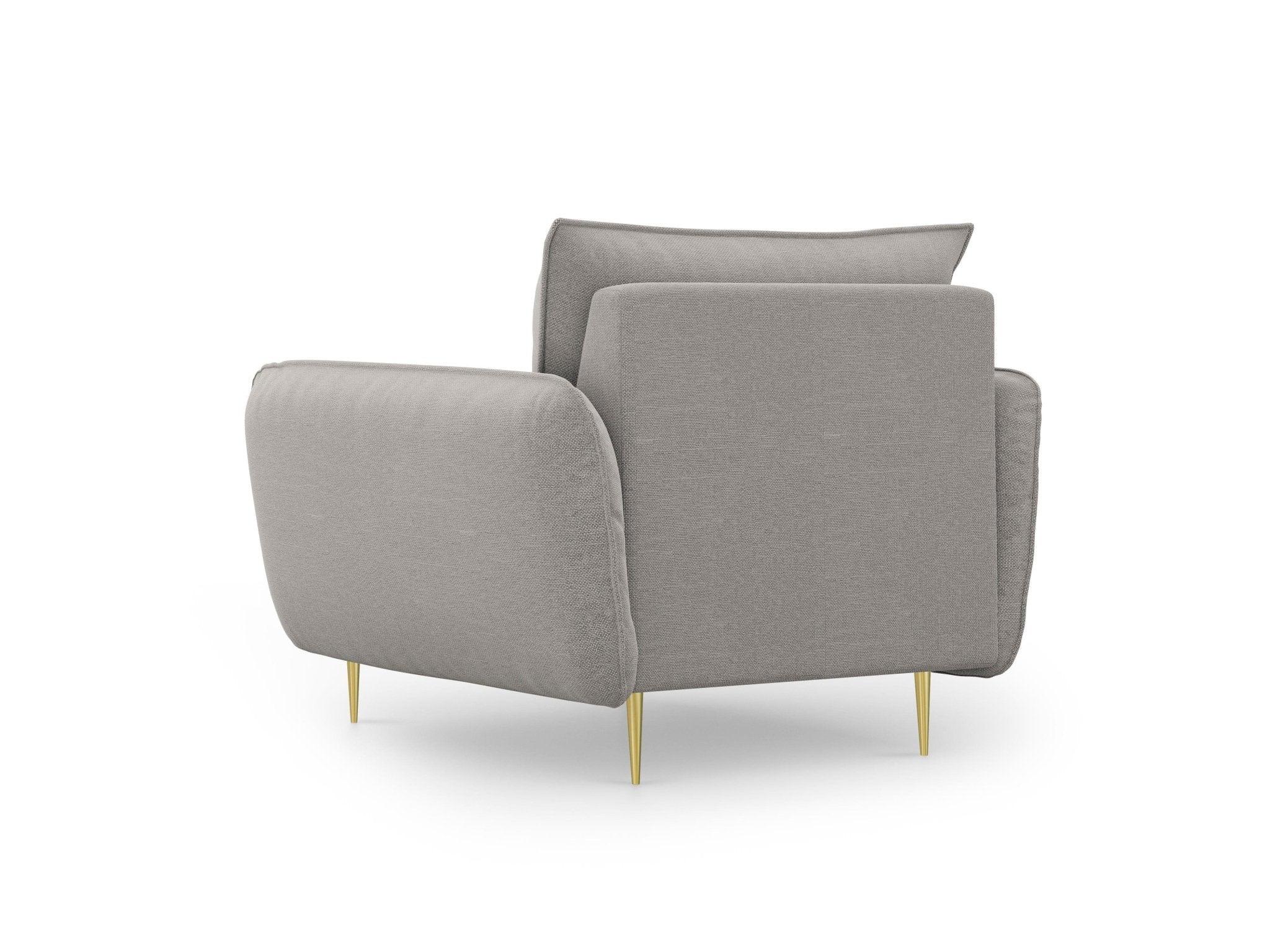 Fotel VIENNA jasnoszary ze złotą podstawą Cosmopolitan Design Eye on Design