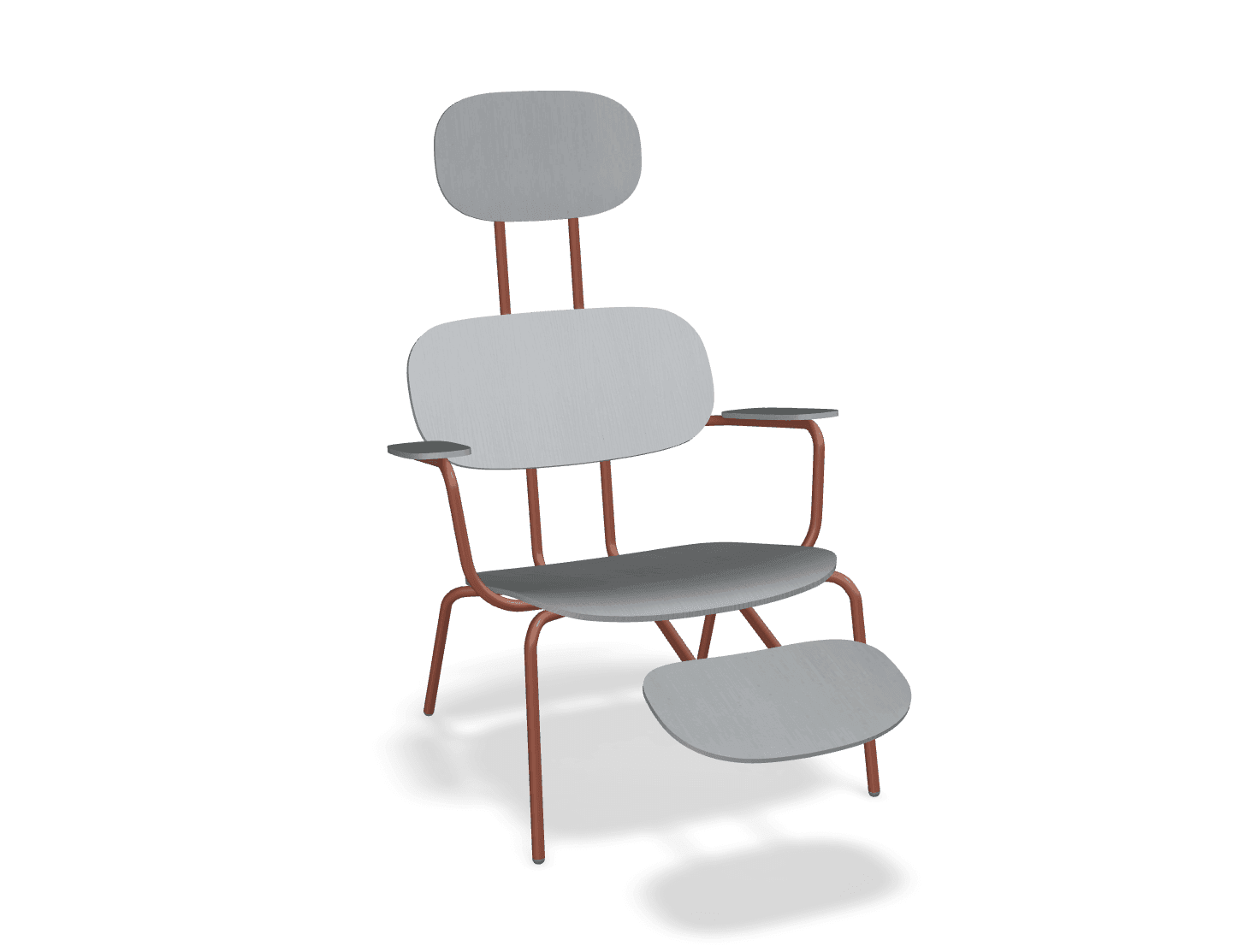 Fotel z zagłówkiem NEW SCHOOL LOUNGE ceglasty MDD jasny szary z podnóżkiem Eye on Design