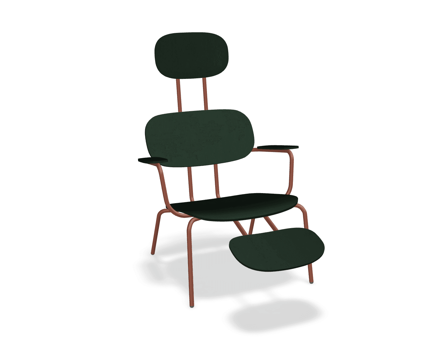 Fotel z zagłówkiem NEW SCHOOL LOUNGE ceglasty MDD ciemny zielony z podnóżkiem Eye on Design