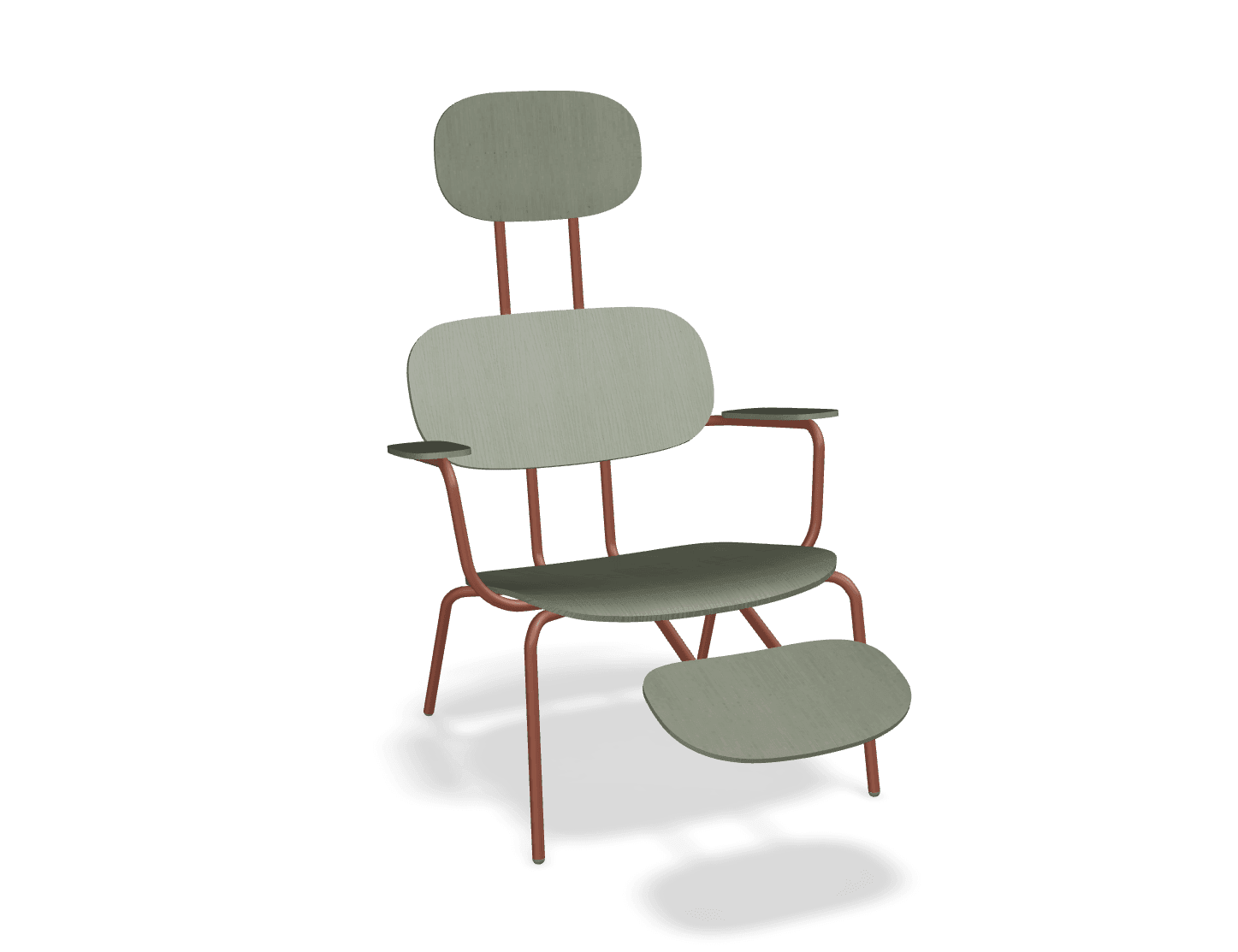 Fotel z zagłówkiem NEW SCHOOL LOUNGE ceglasty MDD oliwkowy z podnóżkiem Eye on Design