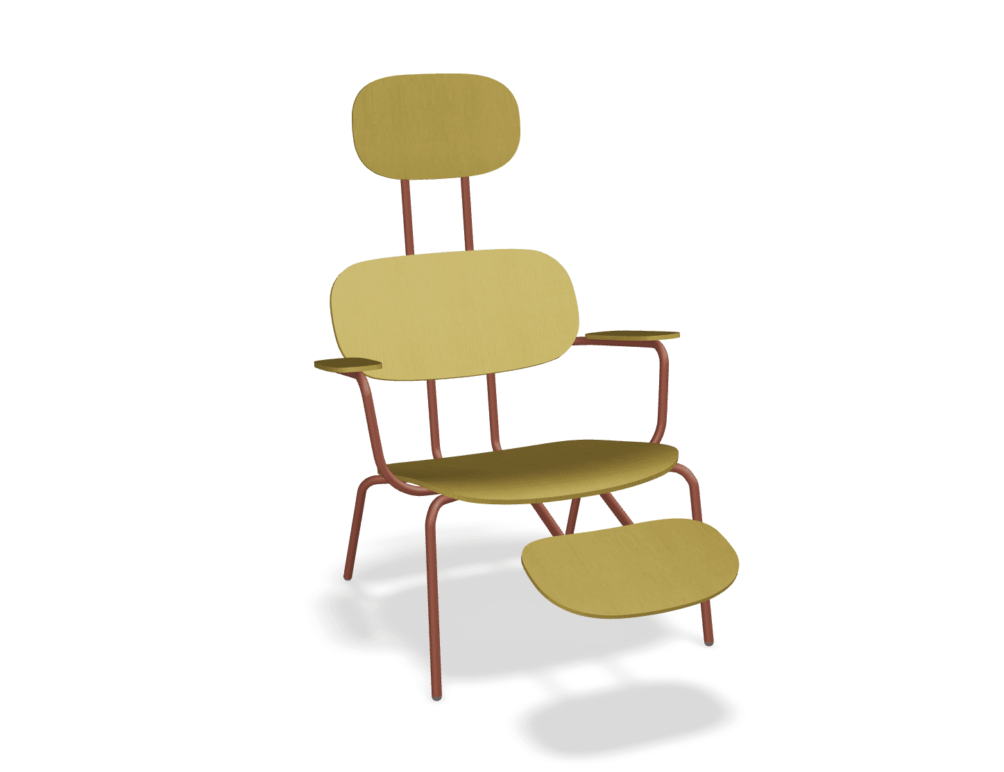 Fotel z zagłówkiem NEW SCHOOL LOUNGE ceglasty MDD żółty z podnóżkiem Eye on Design