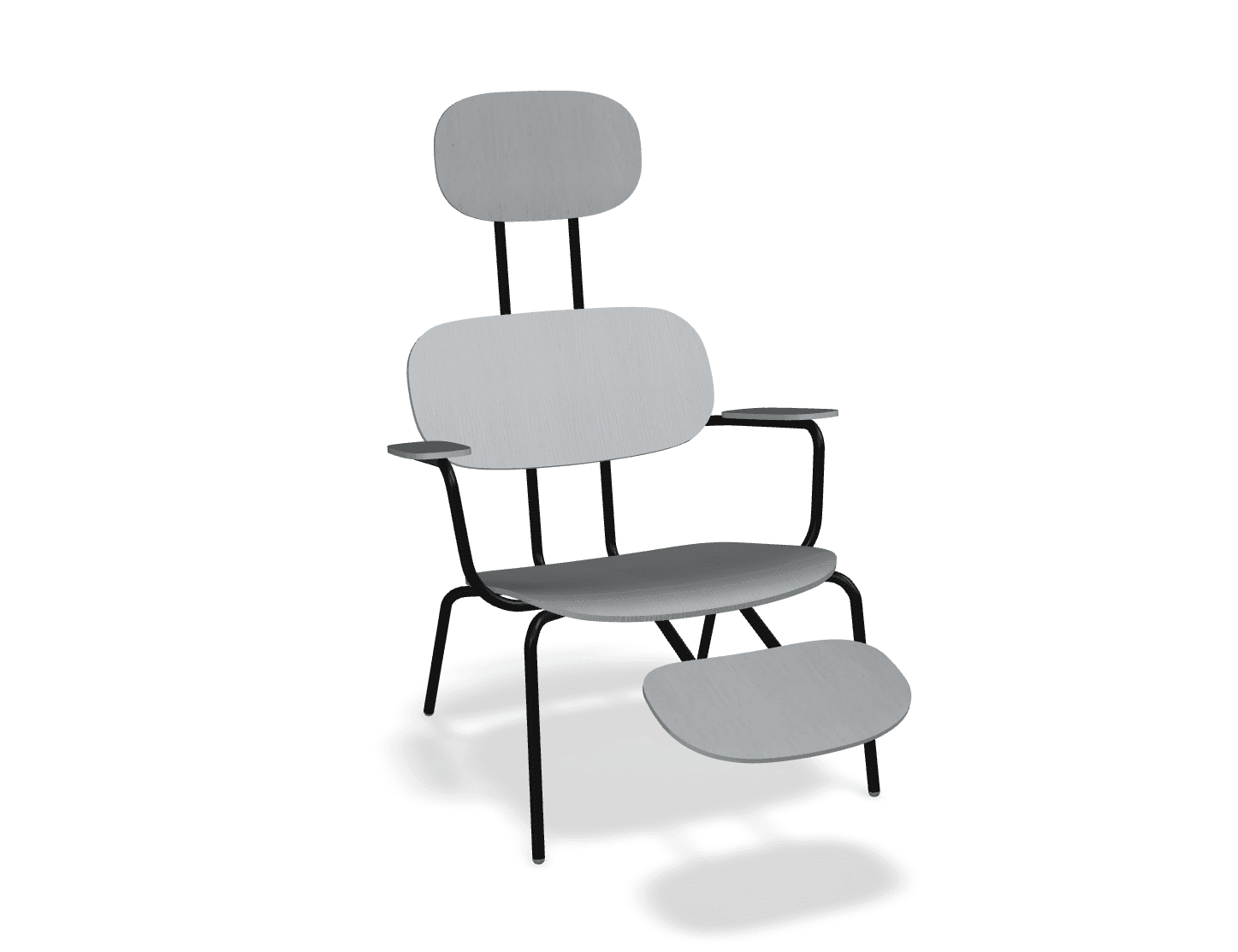 Fotel z zagłówkiem NEW SCHOOL LOUNGE czarny MDD jasny szary z podnóżkiem Eye on Design