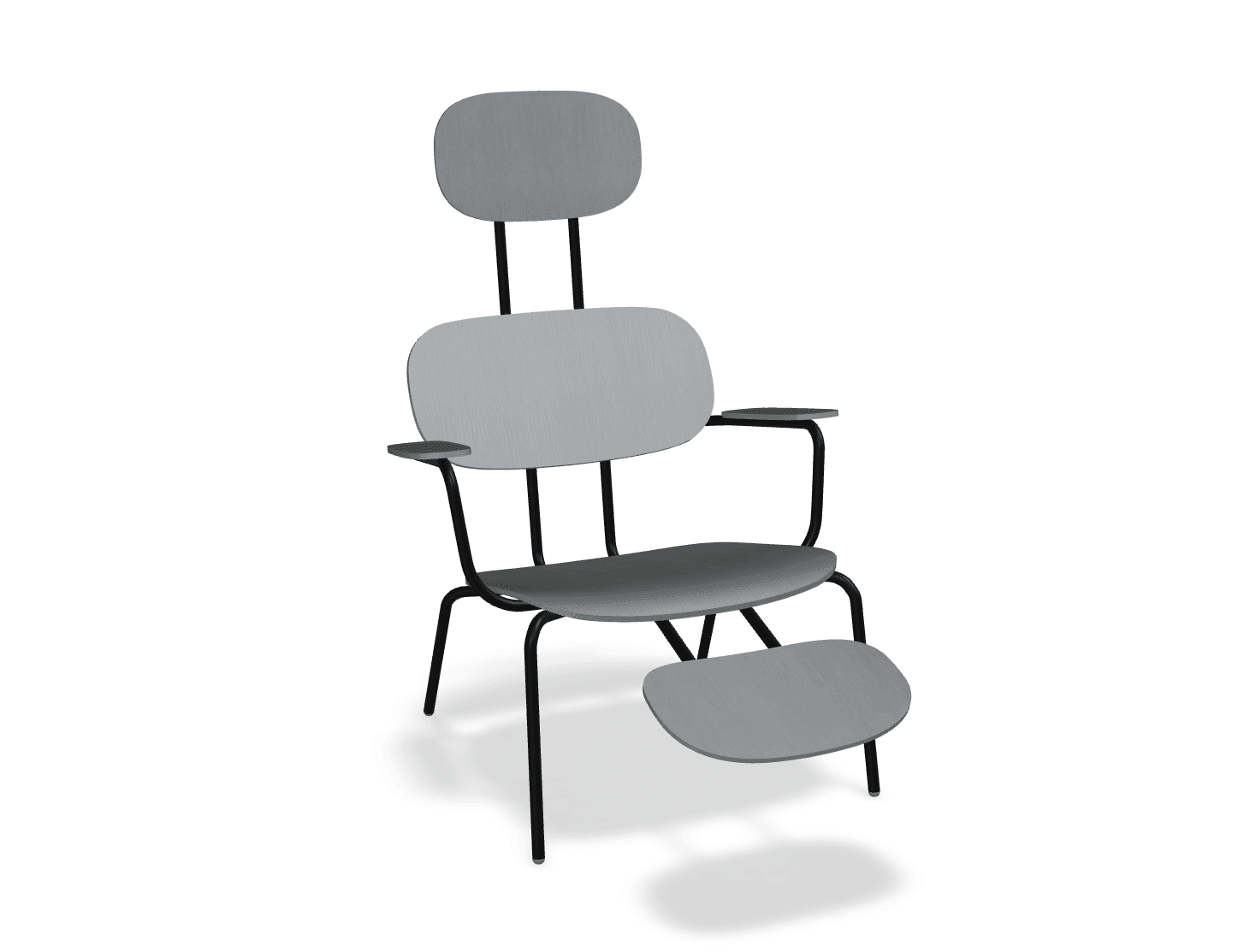 Fotel z zagłówkiem NEW SCHOOL LOUNGE czarny MDD ciemny szary z podnóżkiem Eye on Design