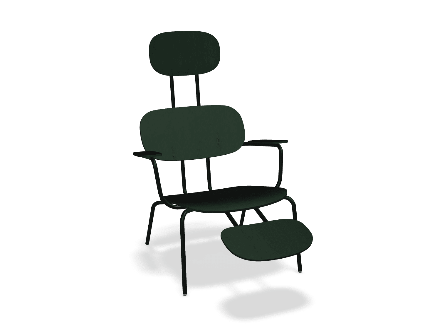 Fotel z zagłówkiem NEW SCHOOL LOUNGE czarny MDD ciemny zielony z podnóżkiem Eye on Design