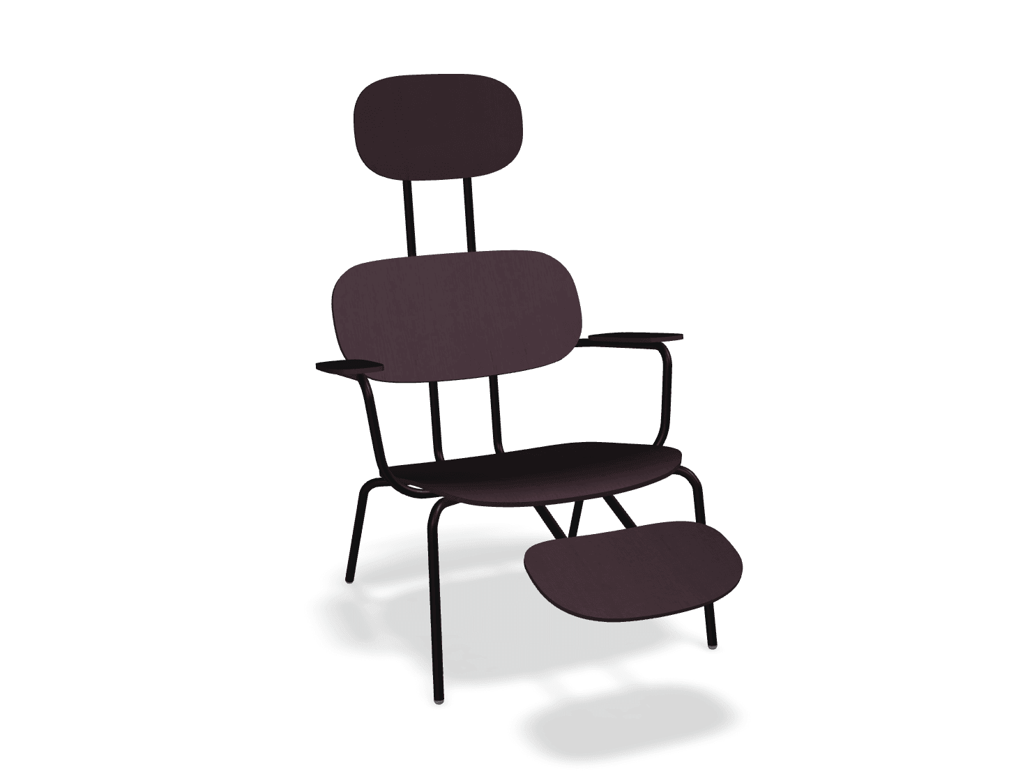 Fotel z zagłówkiem NEW SCHOOL LOUNGE czarny MDD bordowy z podnóżkiem Eye on Design