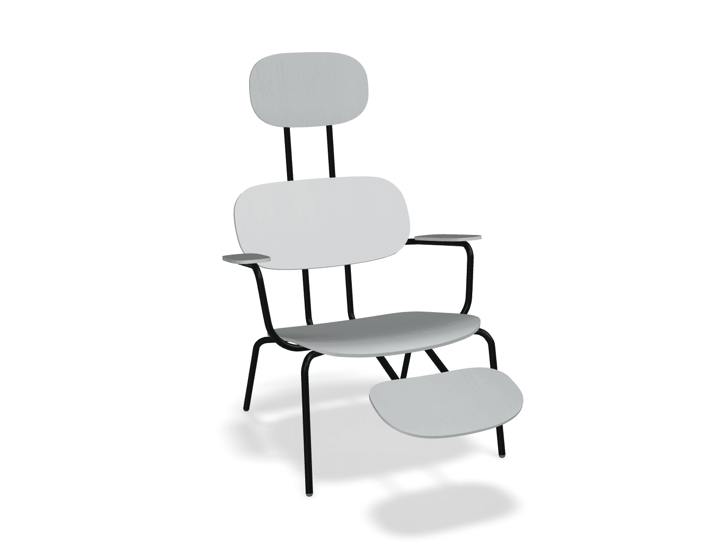 Fotel z zagłówkiem NEW SCHOOL LOUNGE czarny MDD perłowy biały z podnóżkiem Eye on Design