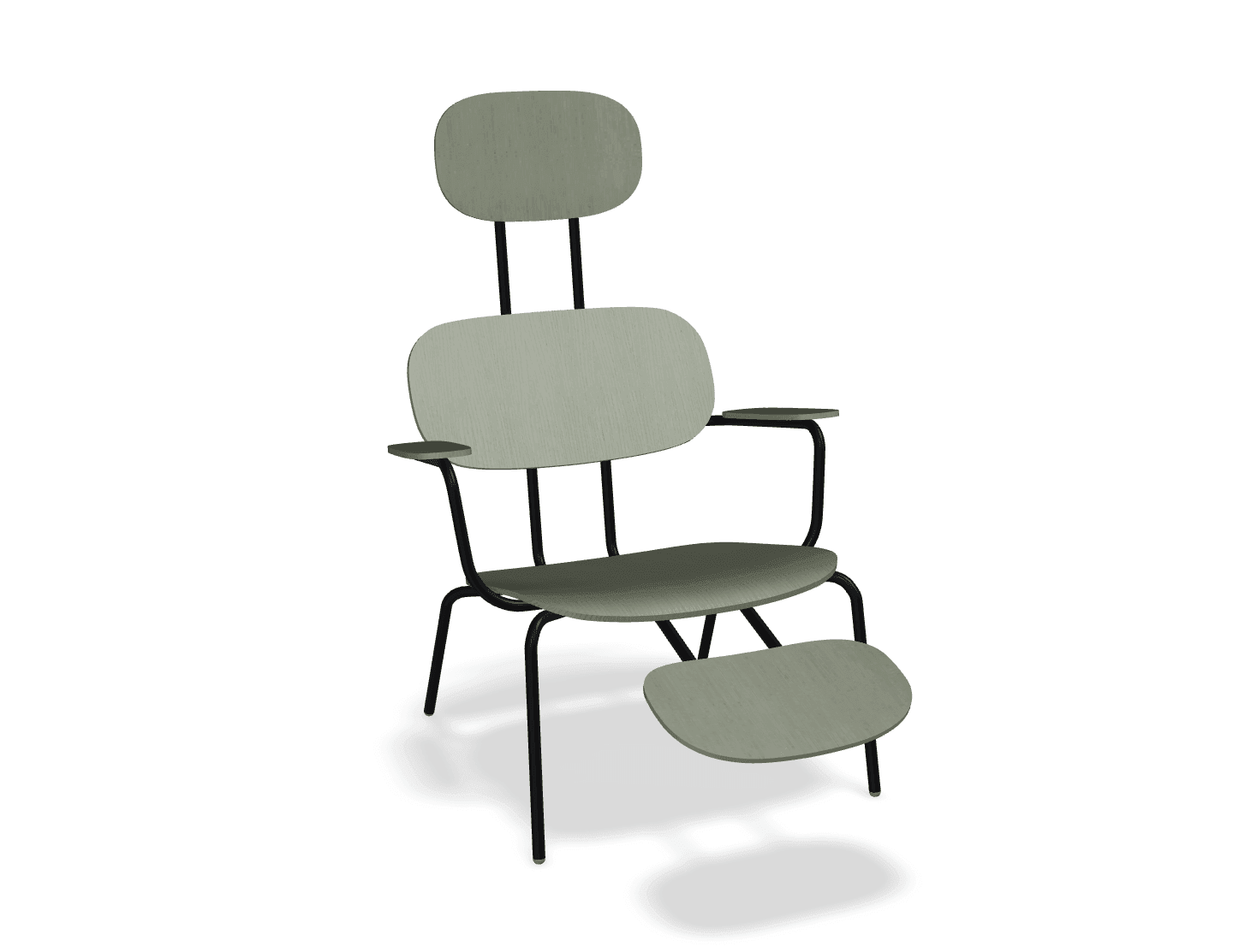 Fotel z zagłówkiem NEW SCHOOL LOUNGE czarny MDD oliwkowy z podnóżkiem Eye on Design