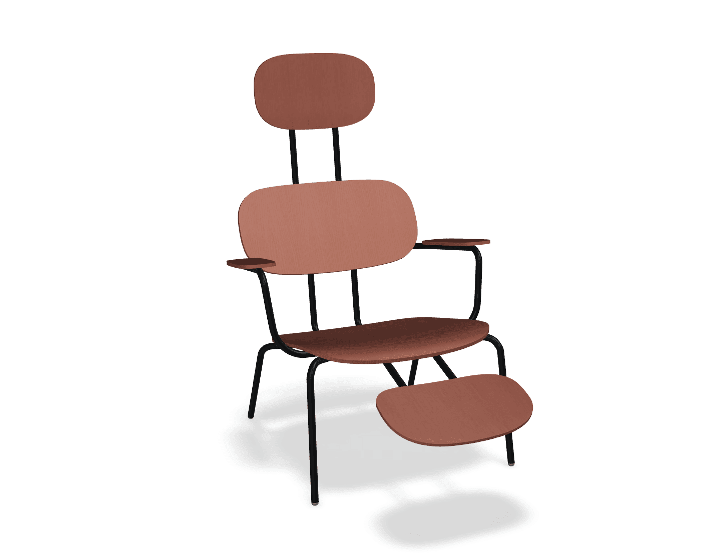 Fotel z zagłówkiem NEW SCHOOL LOUNGE czarny MDD ceglasty z podnóżkiem Eye on Design