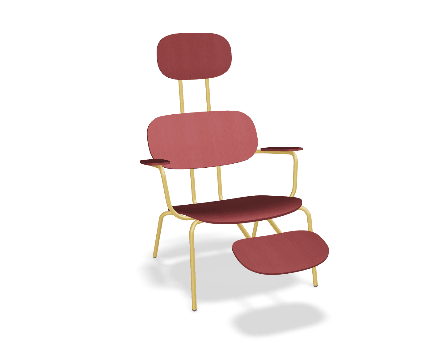 Fotel z zagłówkiem NEW SCHOOL LOUNGE żółty MDD czerwony z podnóżkiem Eye on Design