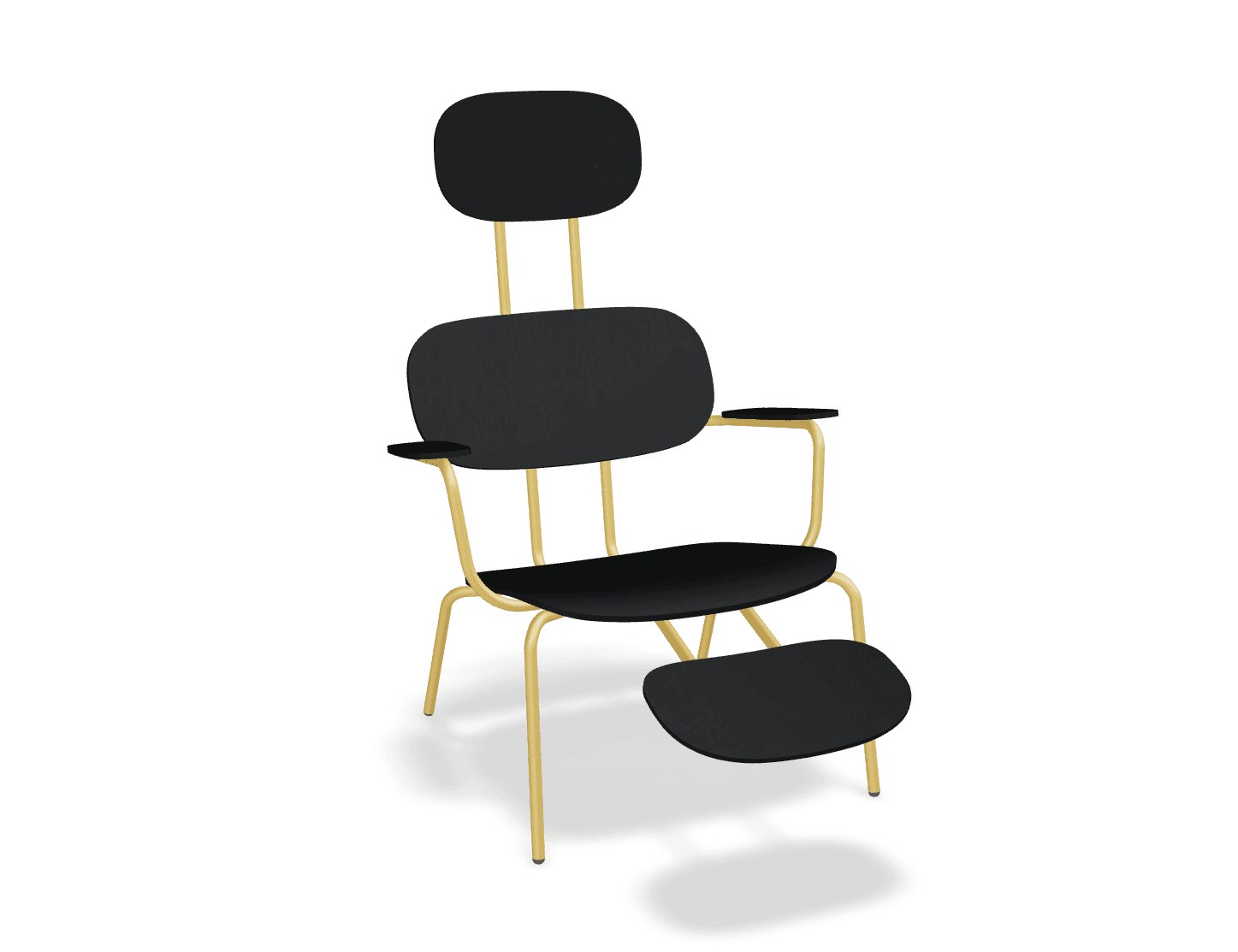 Fotel z zagłówkiem NEW SCHOOL LOUNGE żółty MDD czarny z podnóżkiem Eye on Design