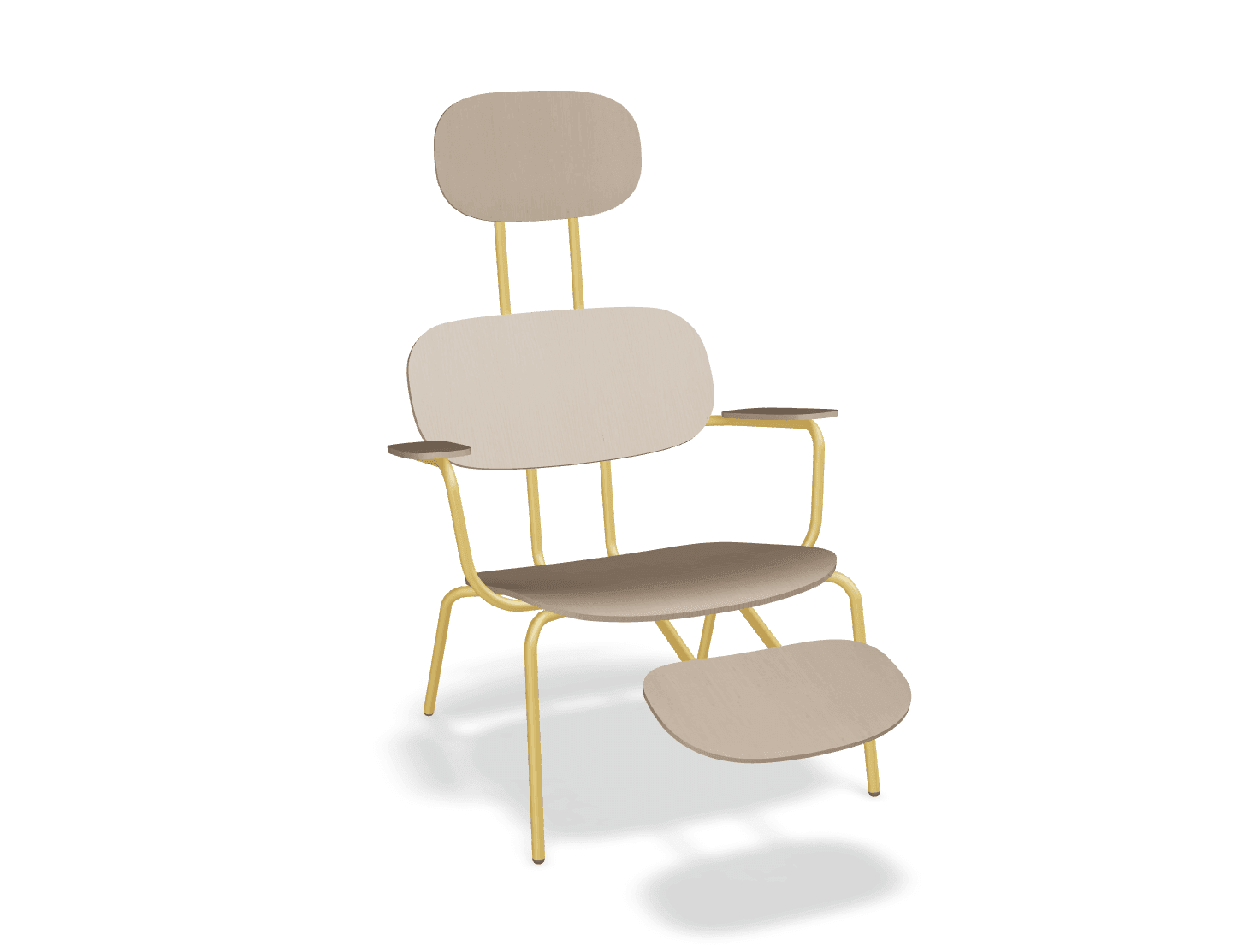 Fotel z zagłówkiem NEW SCHOOL LOUNGE żółty MDD jasny jesion z podnóżkiem Eye on Design