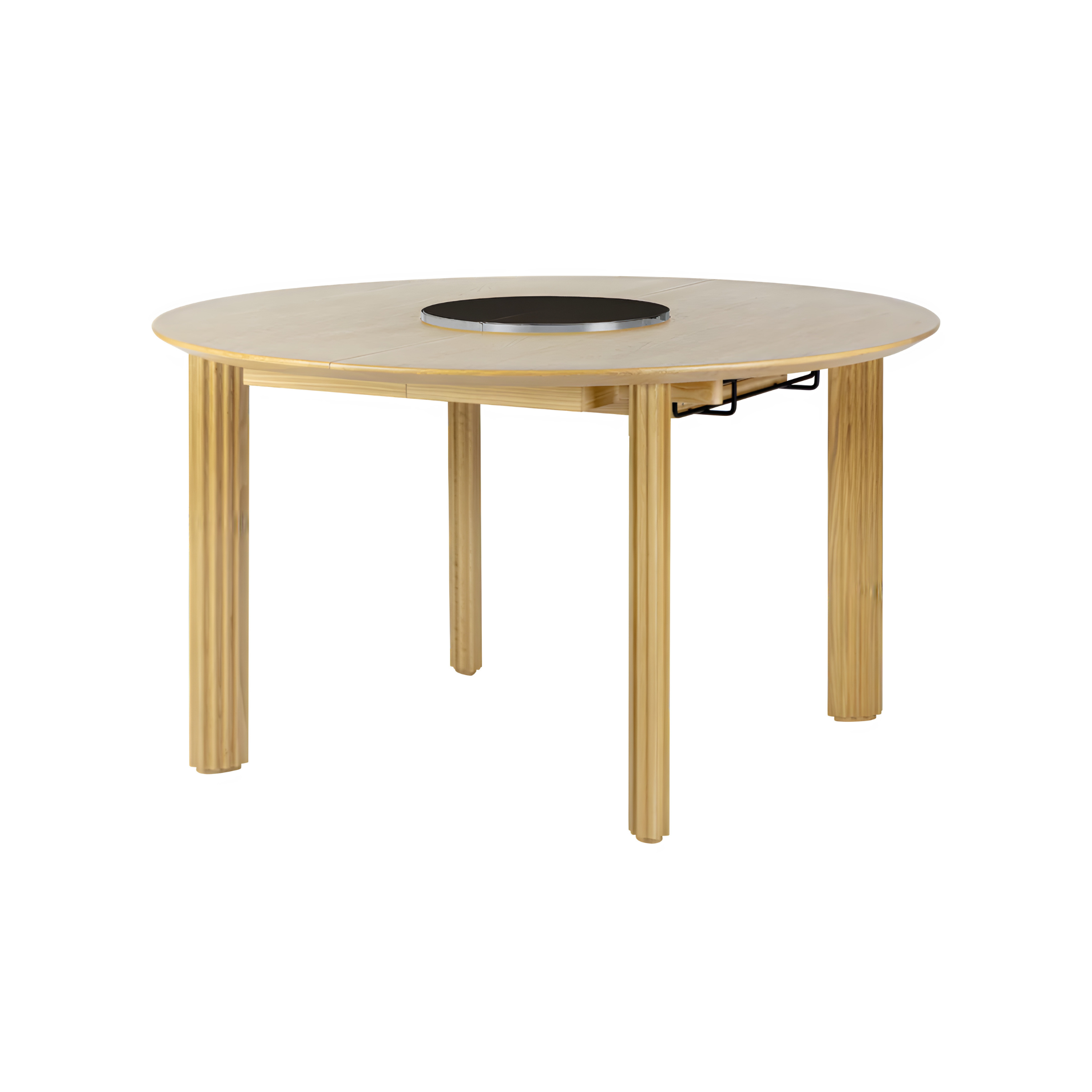 COMFORT CIRCLE round extendable table made of oak with a steel base