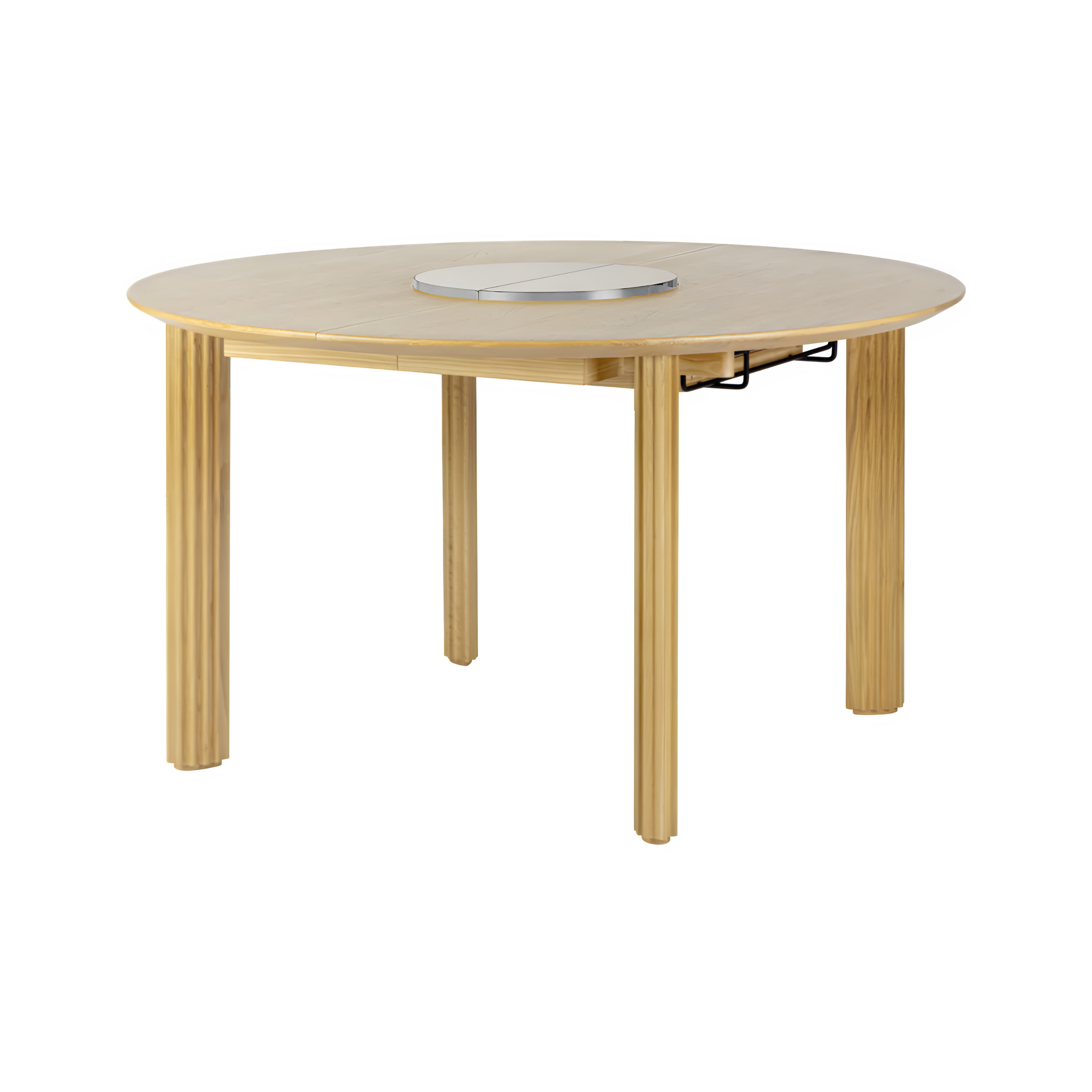 Uitschuifbare ronde tafel COMFORT CIRCLE van eikenhout met een voet van wit staal