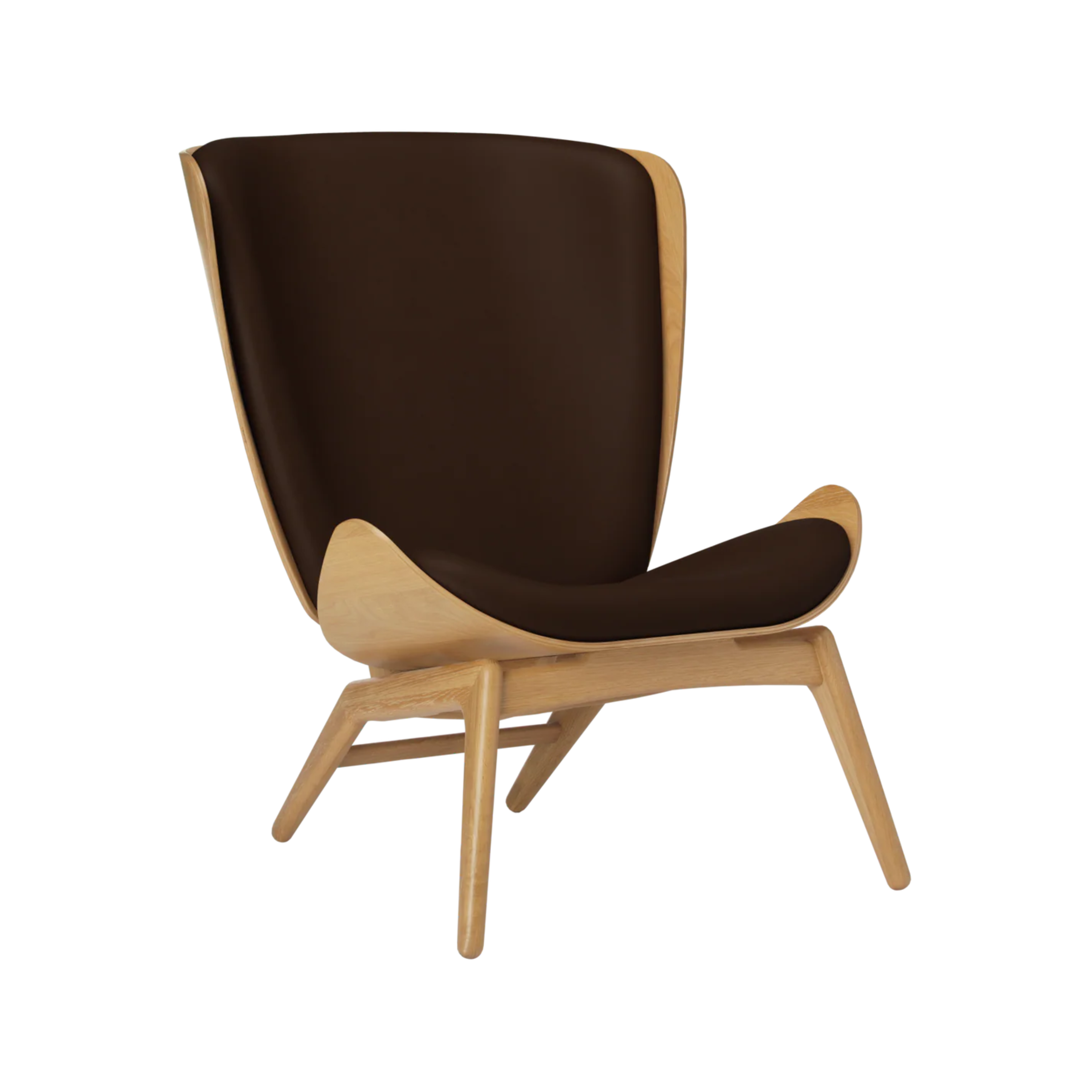 READER armchair brown leather with oak base