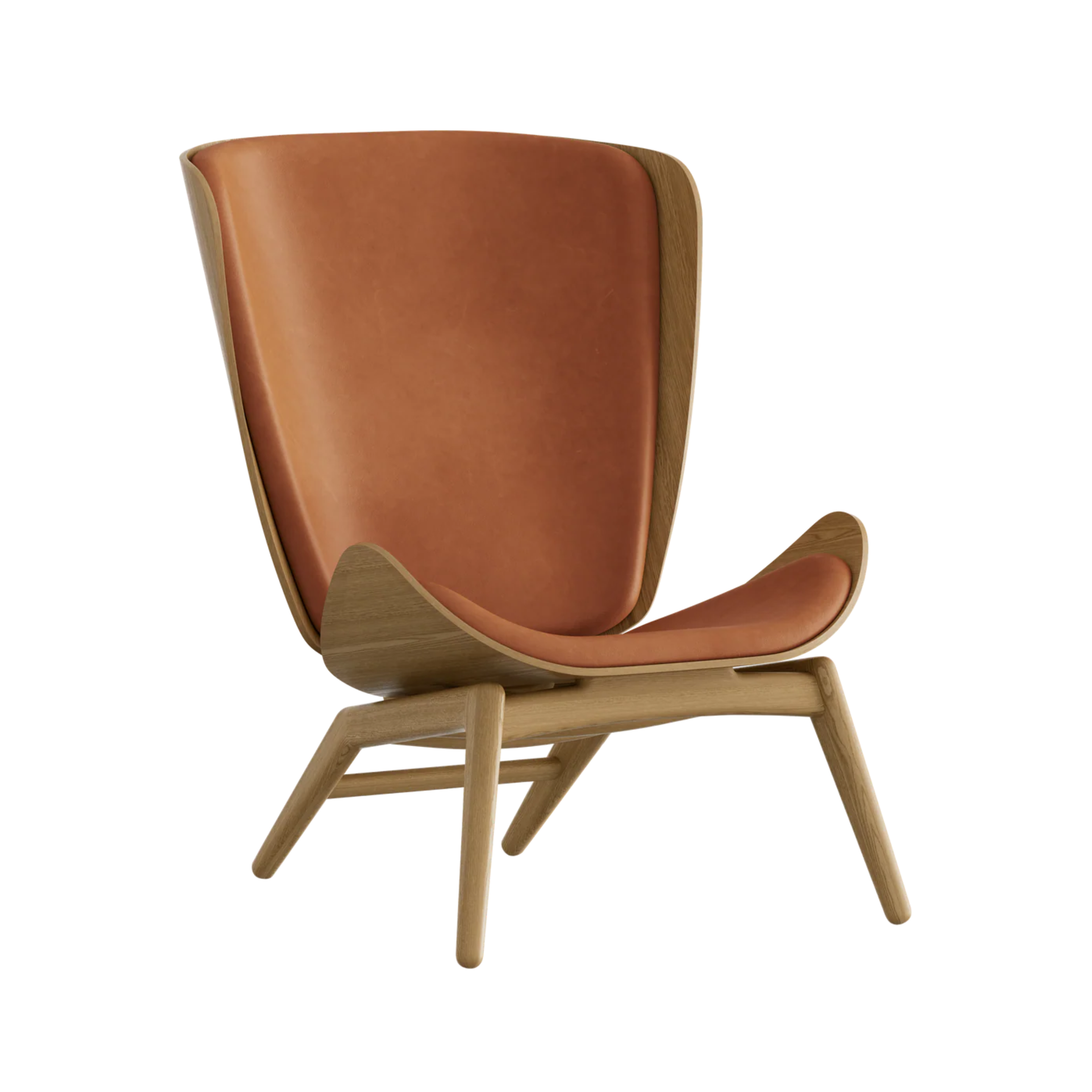 Fauteuil READER cognac leer met eiken basis