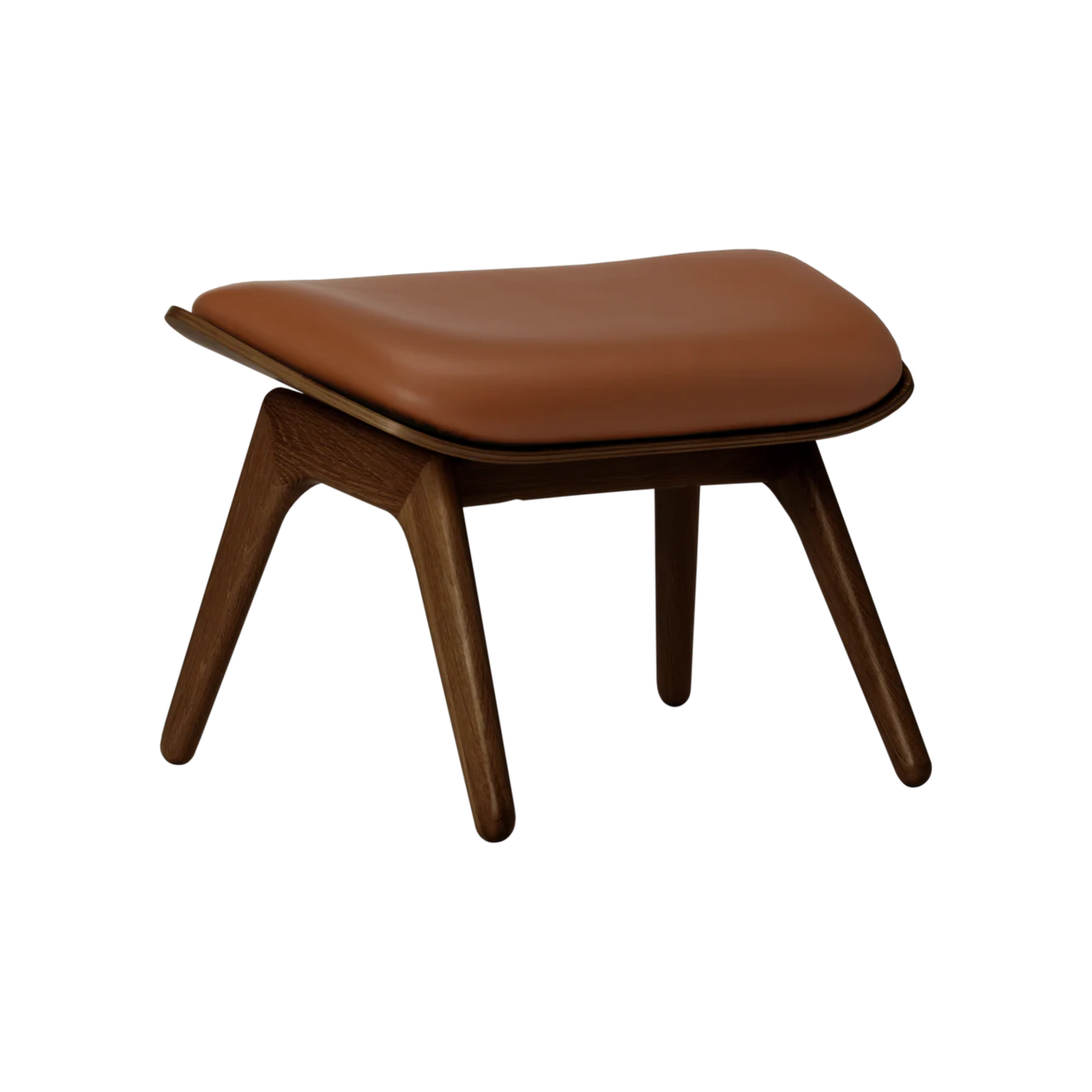 Fußhocker READER aus cognacfarbenem Leder mit dunklem Eichenfuß