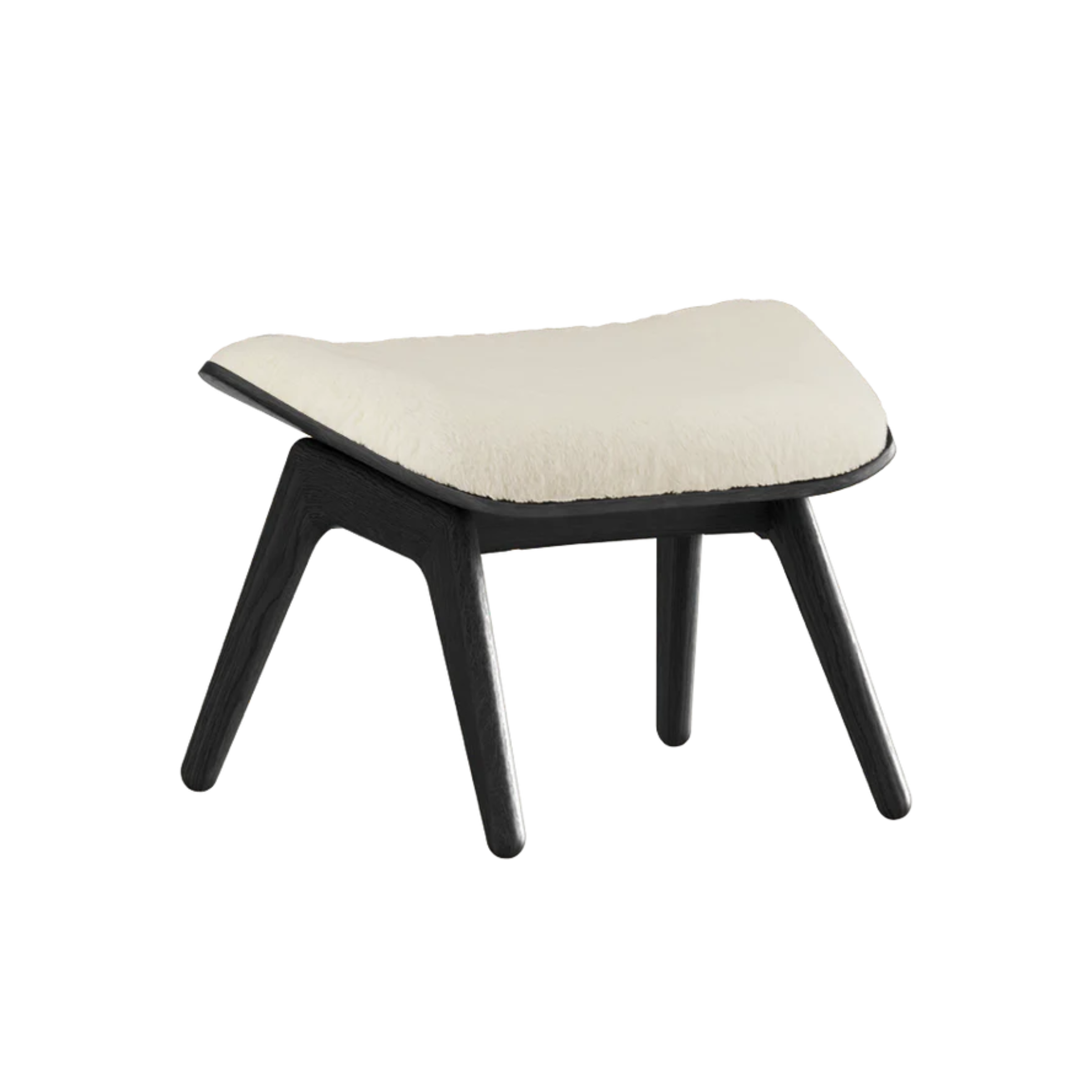 Fußhocker READER weißer Plüsch mit schwarzem Sockel