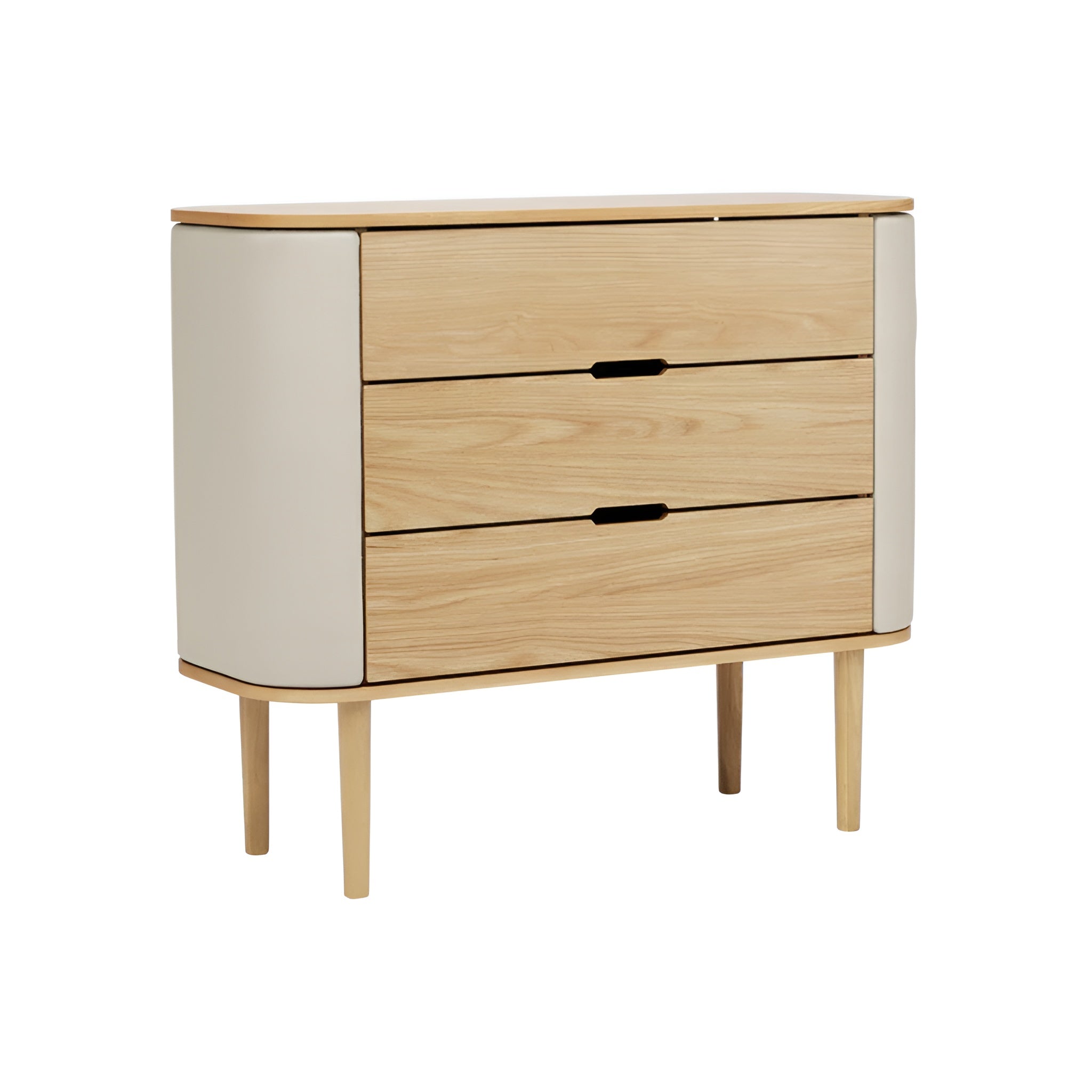 Schrank TREASURES sandfarben mit Eichenbasis