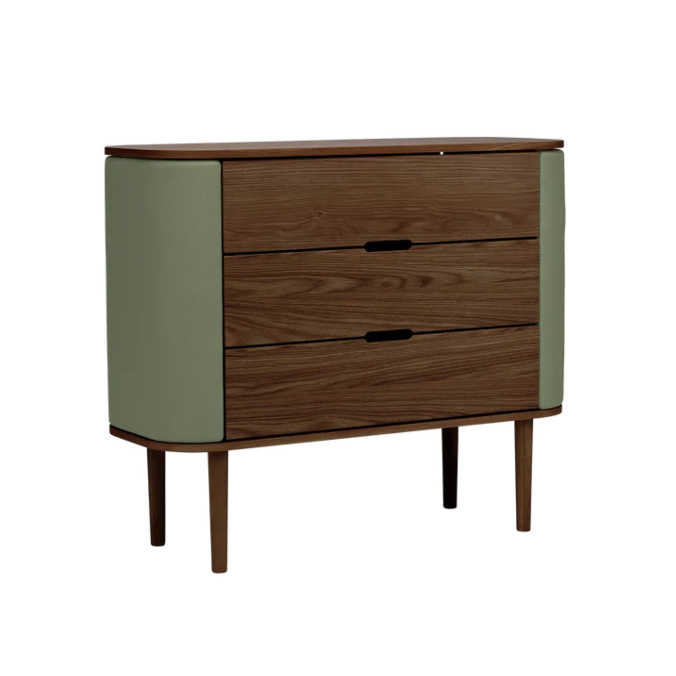 Schap TREASURES groen met een donkere eiken basis