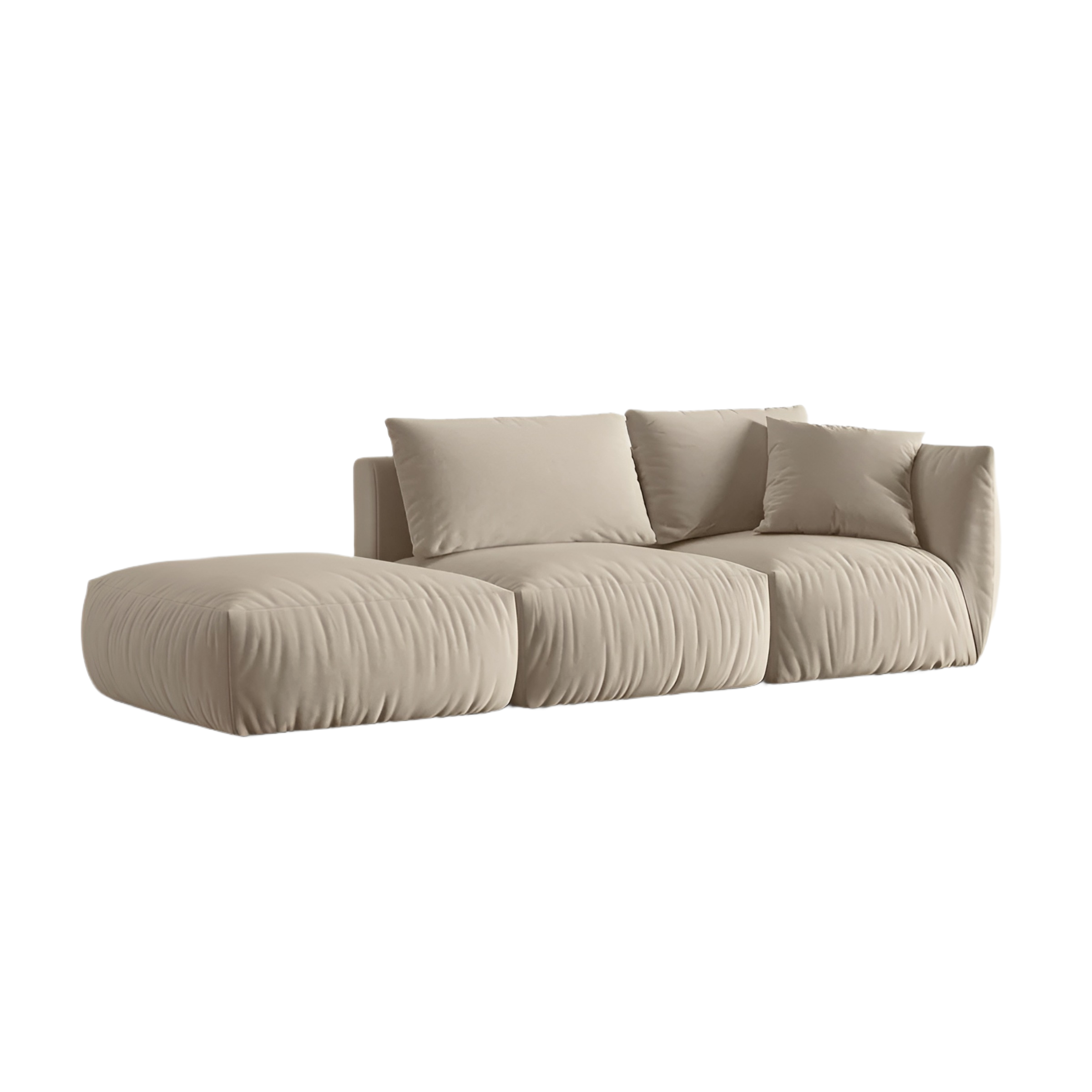 Ecru 3-seater left-facing velvet modular sofa CHRIS