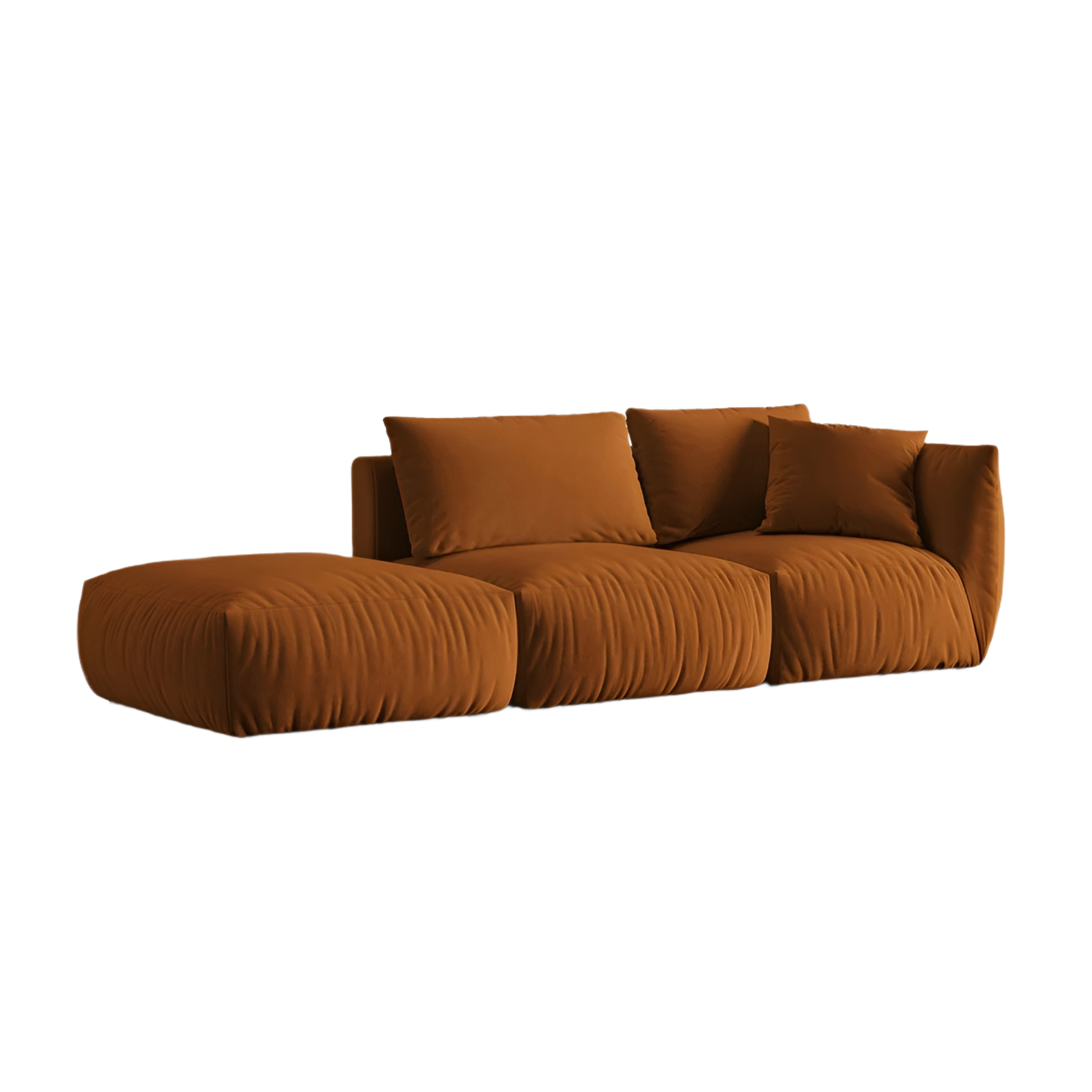 Left-facing 3-seater velvet modular sofa CHRIS terracotta