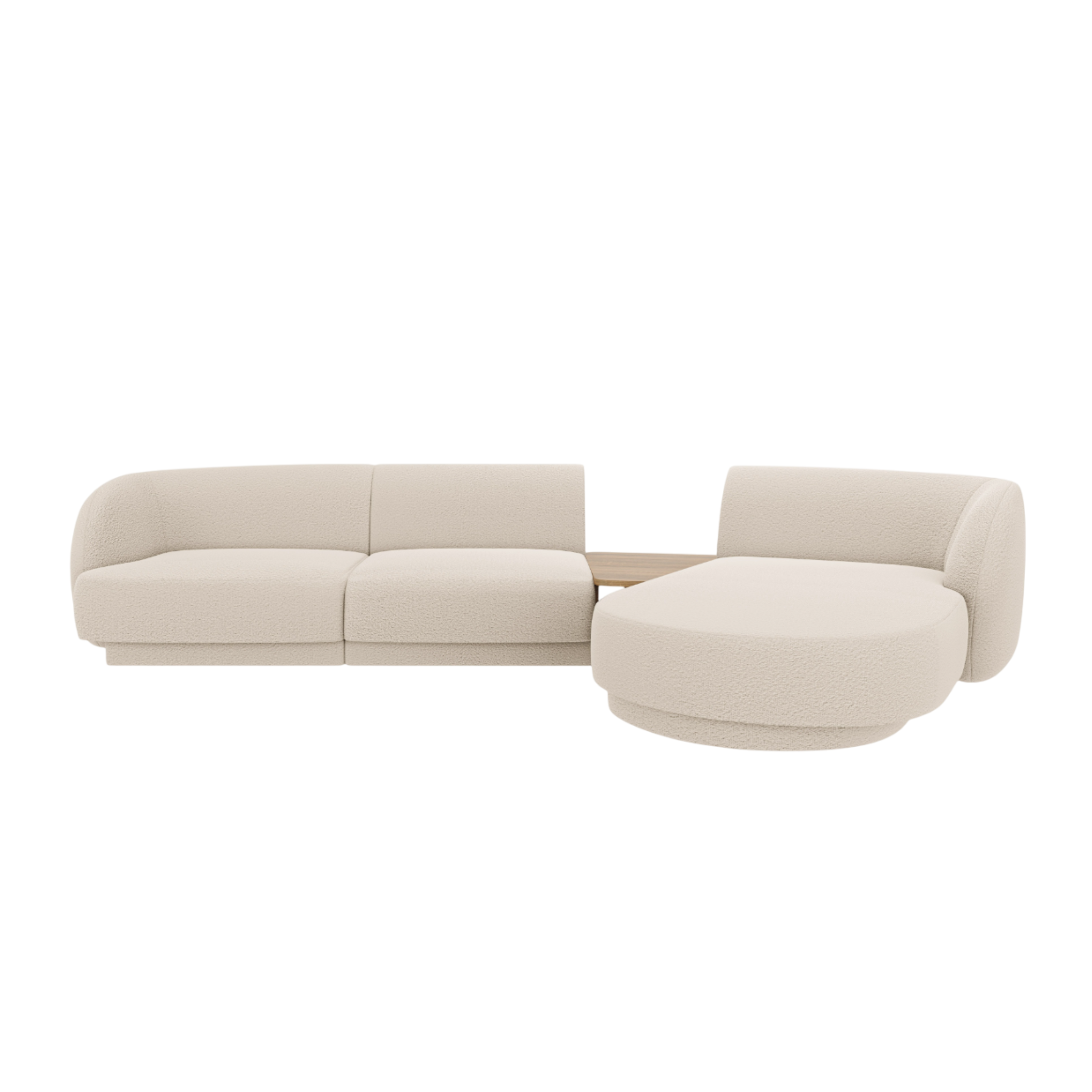 Modular corner sofa with table 3-seater right-sided MILEY beige boucle