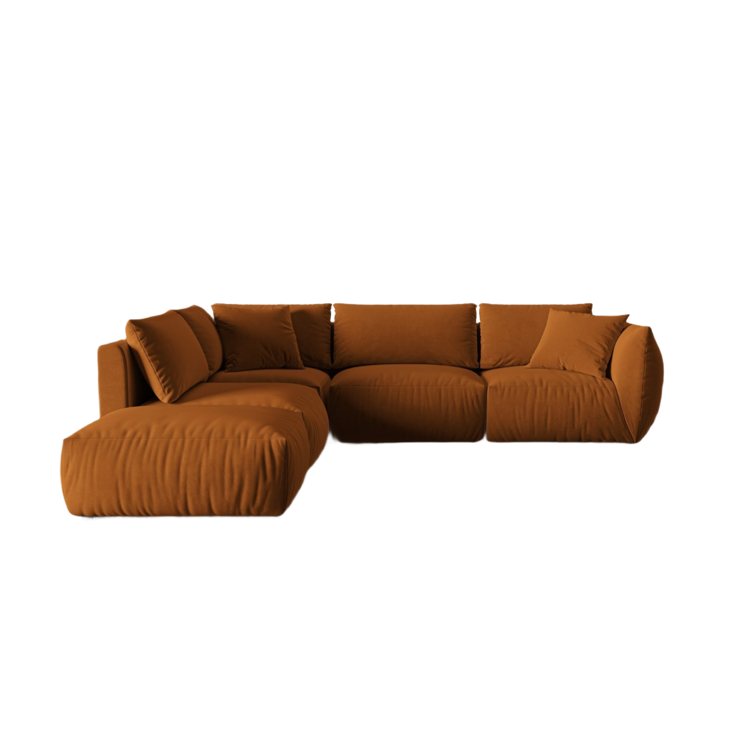 Modulaire fluwelen hoekbank voor 4 personen, links CHRIS terracotta